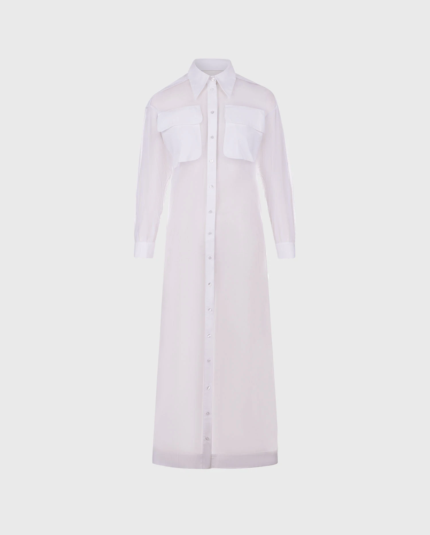 Discover the VOLODIA sheer long length white shirt with front pockets from ANNE FONTAINE