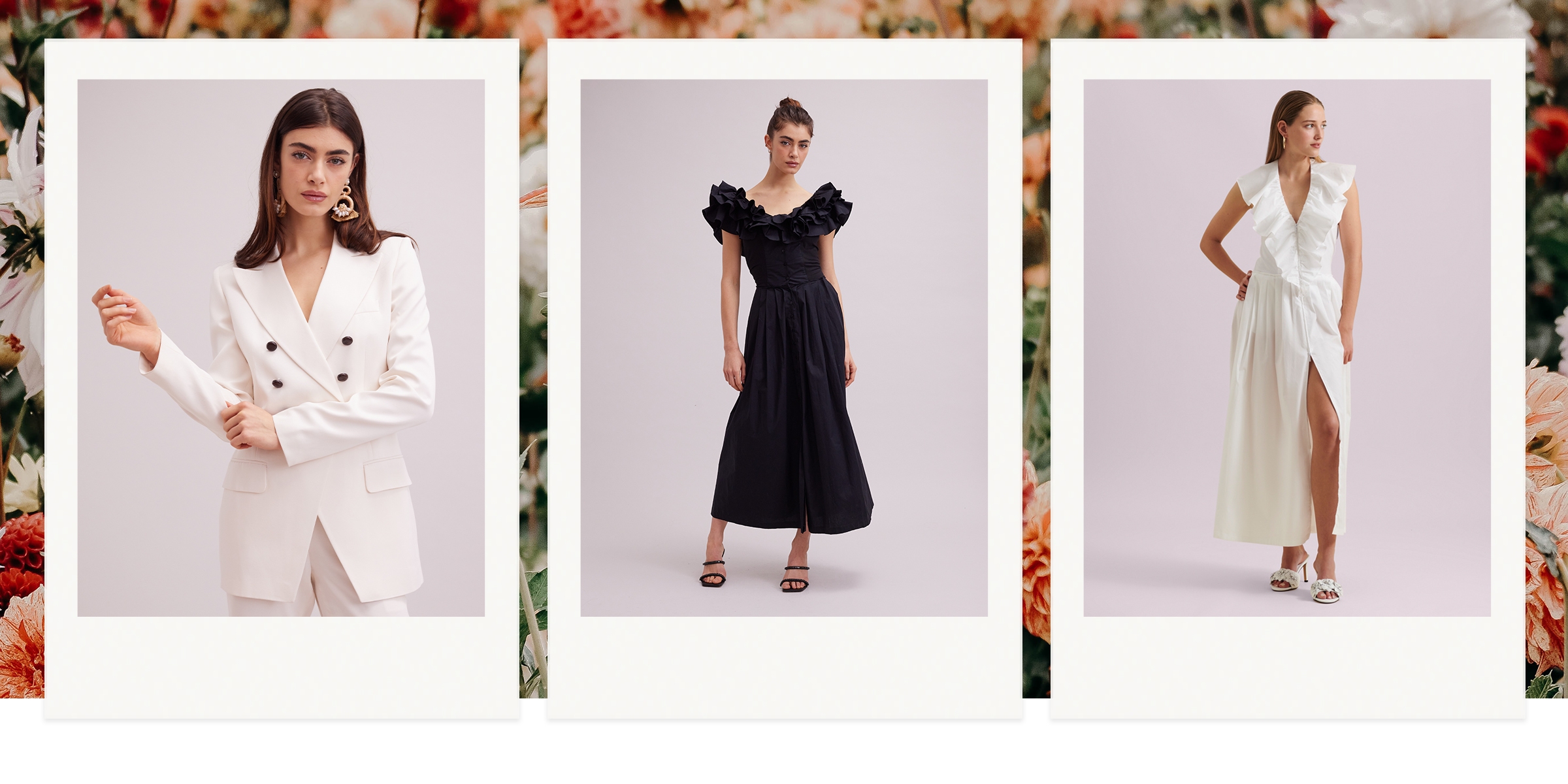 Explore some of Anne's favorite silhouettes from the season, including: signature dresses, tailored jackets, timeless accessories, must-have bottoms and ruffled tops in our signature house colors of black and white.