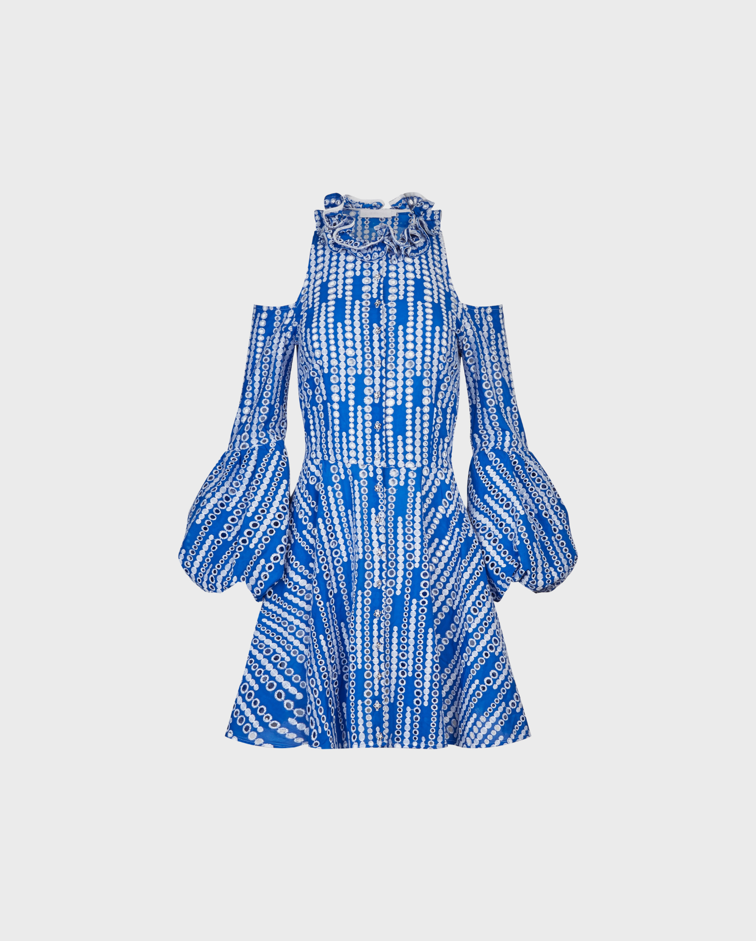 Disocver the PRINTEMPS Blue and White Cold Shoulder Eyelet Dress 