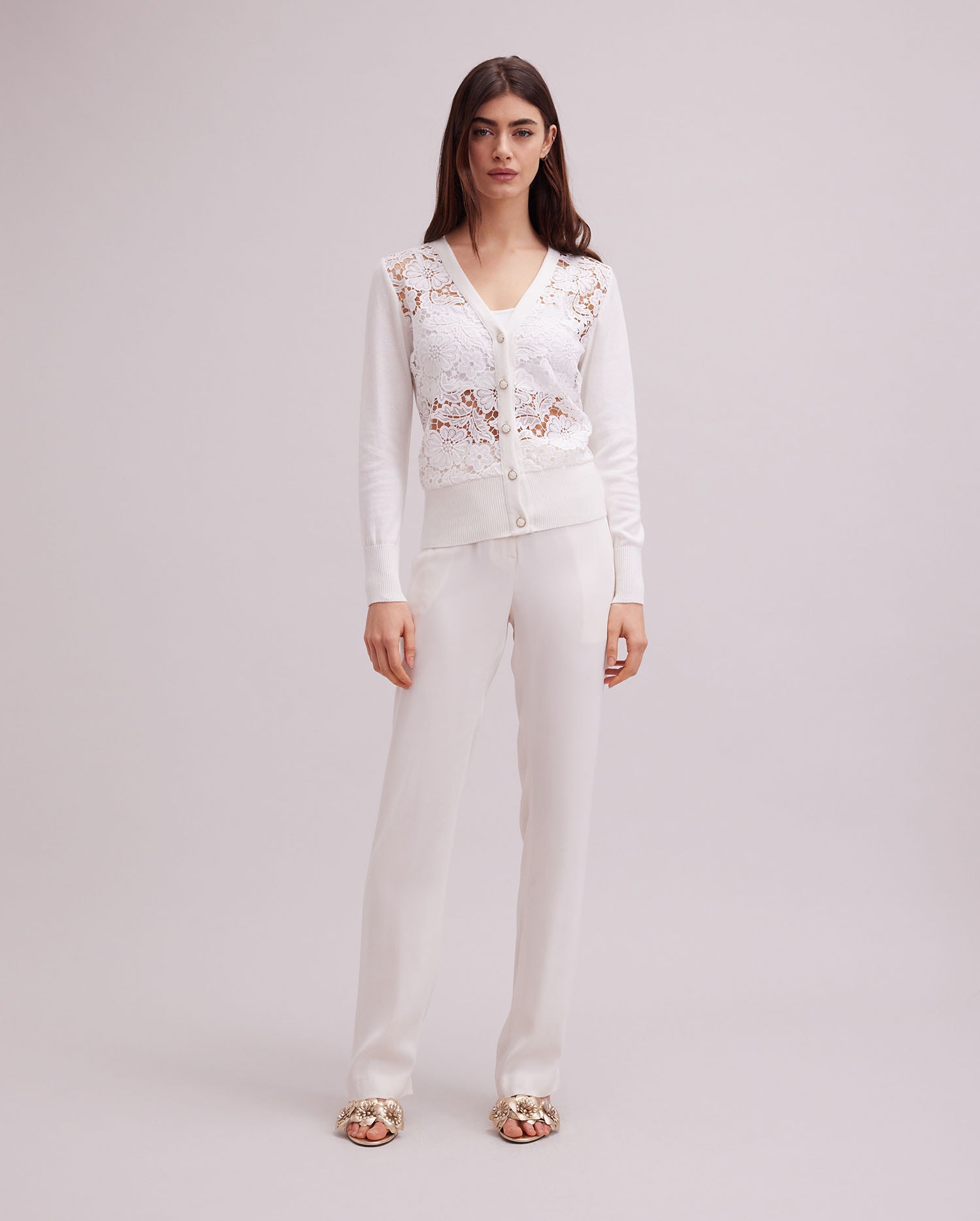 Discover the AZALEE white long sleeve lace cardigan from ANNE FONTAINE