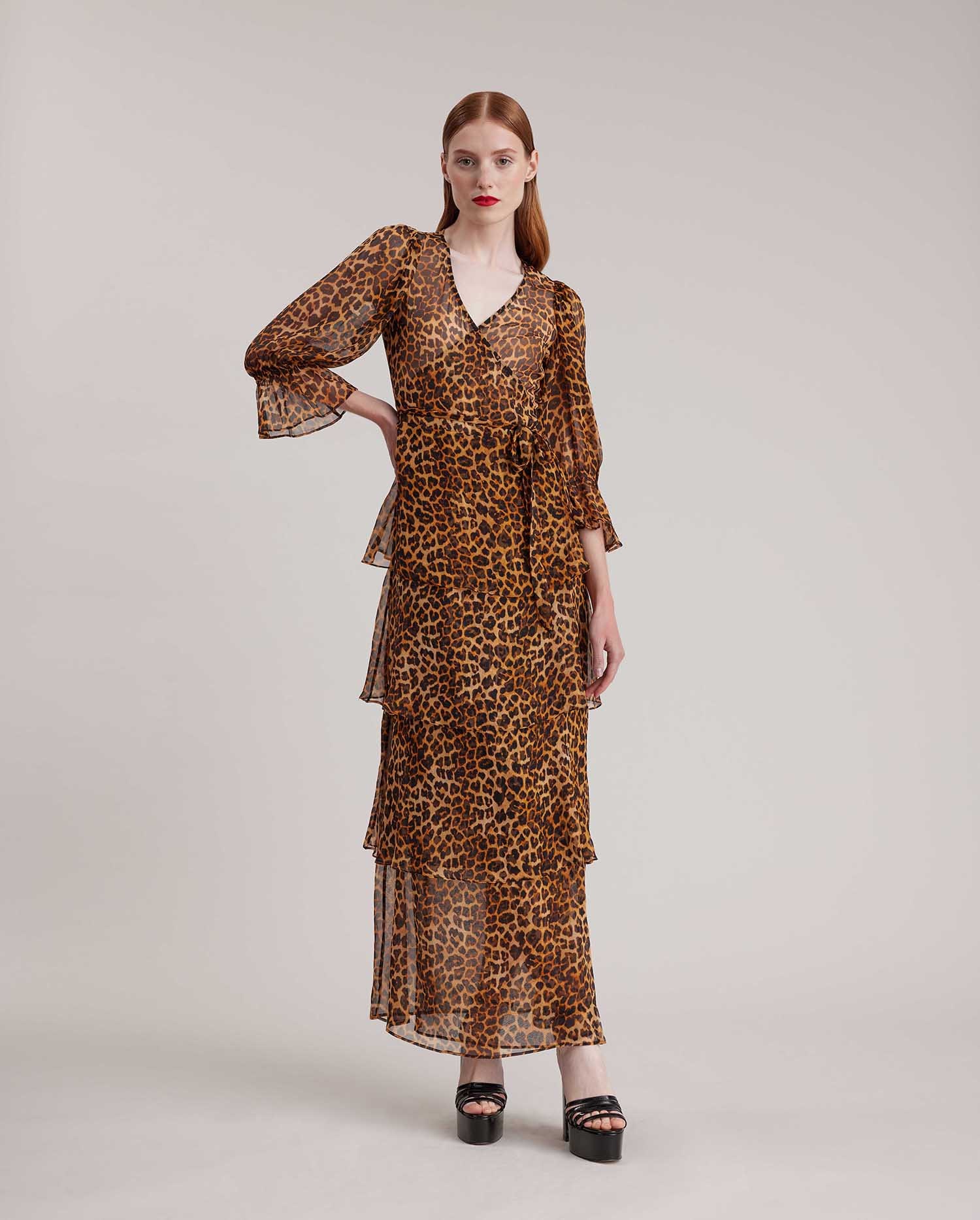 Discover the CANCAN Leopard Print Silk Sheer Wrap Dress