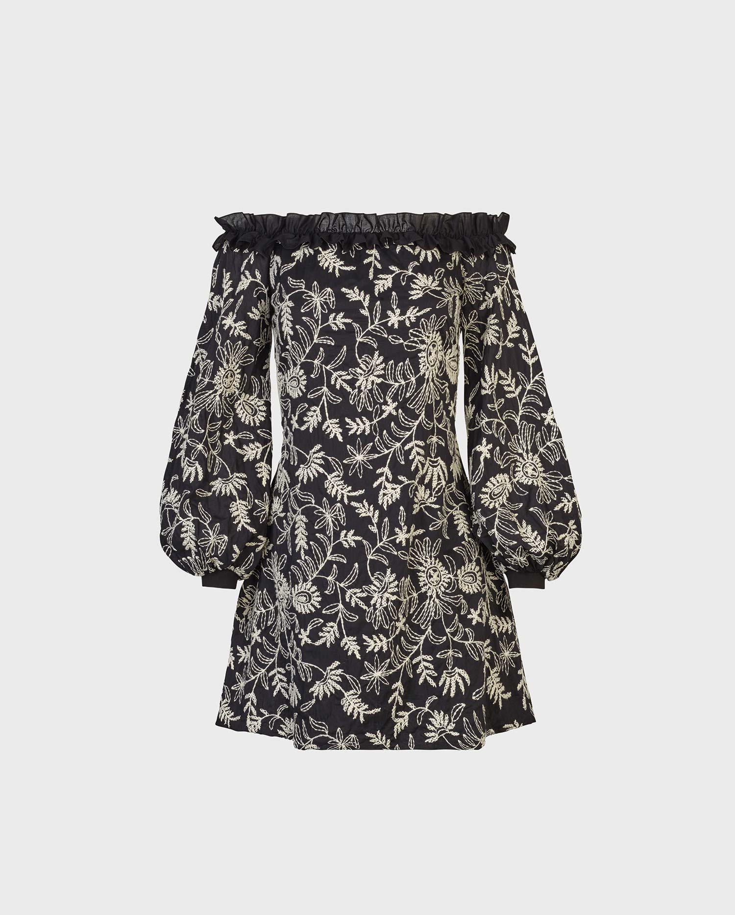 Discover the CIGALE black and white off the shoulder floral dress from ANNE FONTAINE