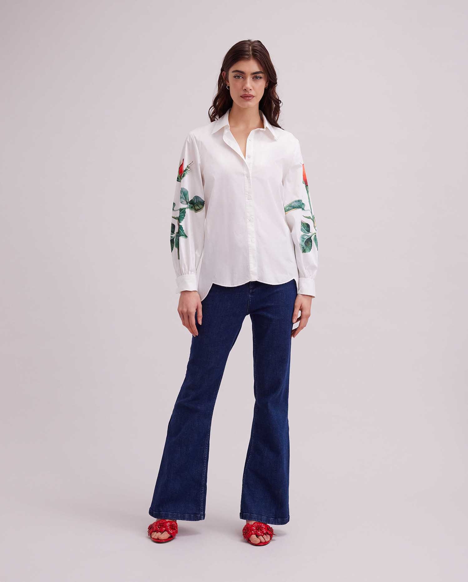 Discover the FLOWER white shirt with floral designs from ANNE FONTAINE