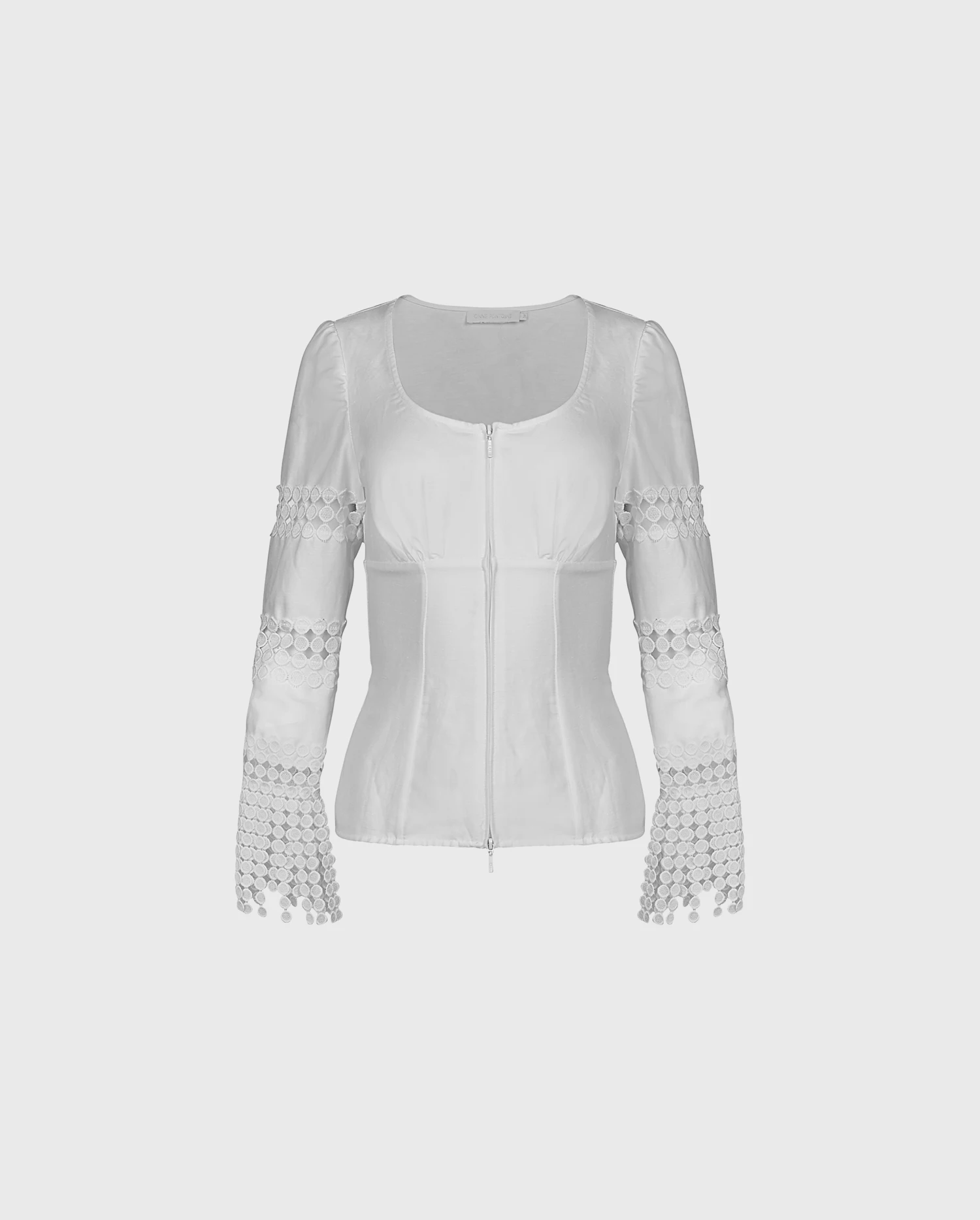 Discover the Granite White Linen Shirt With Round Neckline and Ruching Details from designer ANNE FONTAINE