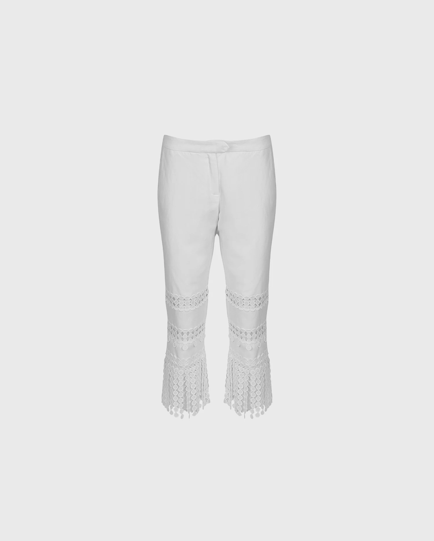 Discover the GRECO White Linen Pant With Geometric Circle Lace Inserts on Leg from designer ANNE FONTAINE