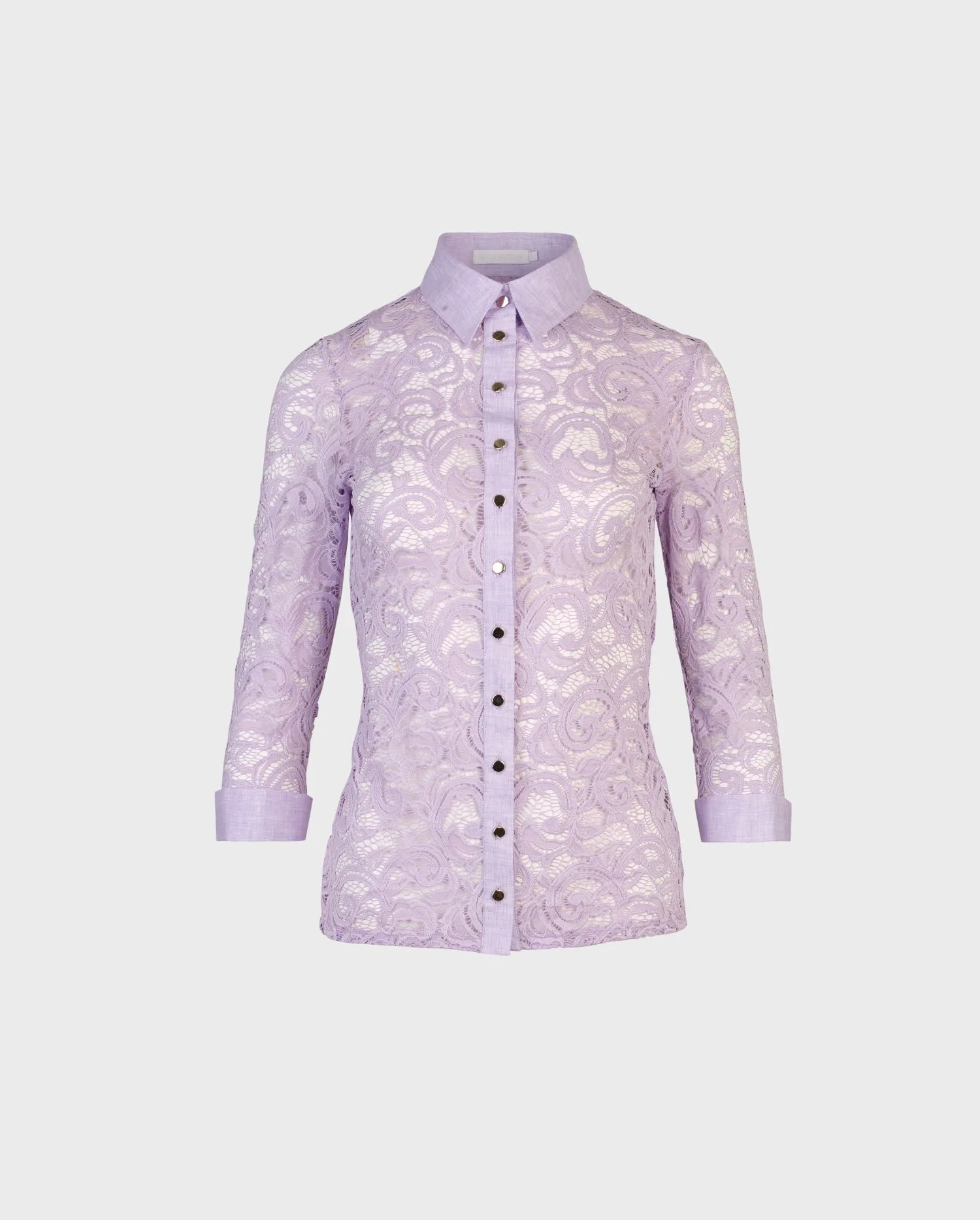 Discover the LAVANDIN 3/4 sleeve lace shirt in purple from ANNE FONTAINE