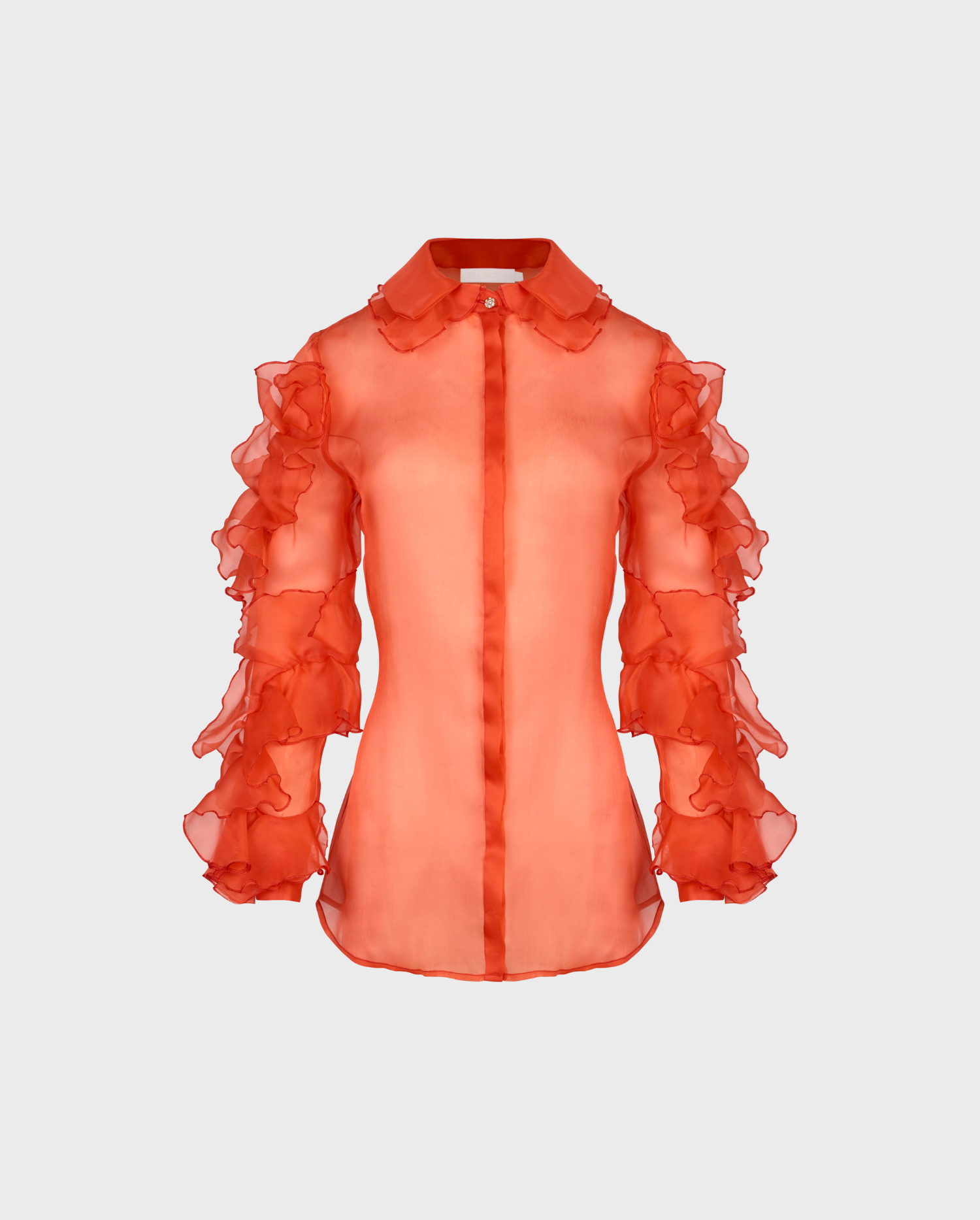 Discover the LINOR Orange Sheer Silk Organza Shirt with Ruffle Sleeves from ANNE FONTAINE