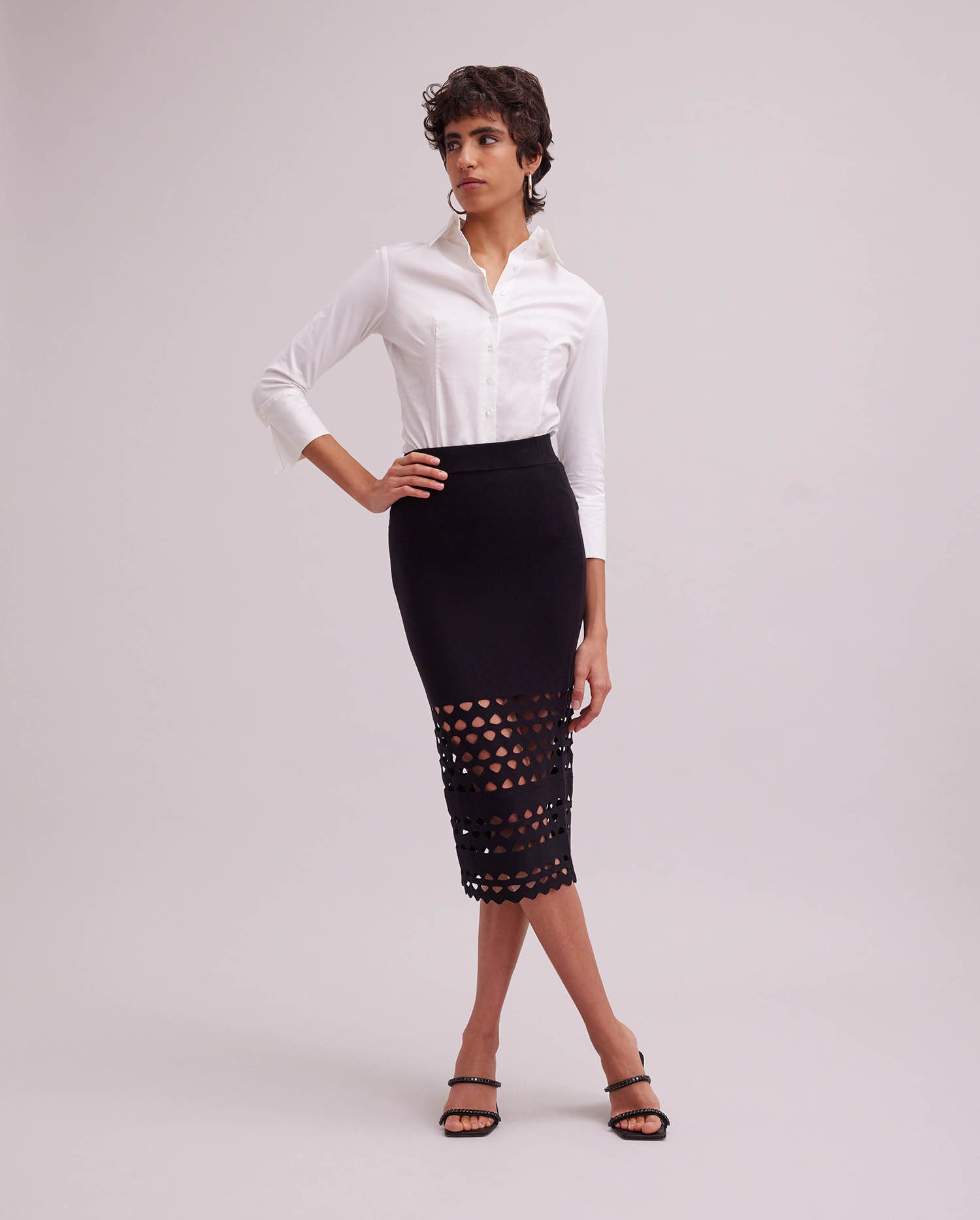 Discover The LITHO black knit skirt with open work detail from ANNE FONTAINE