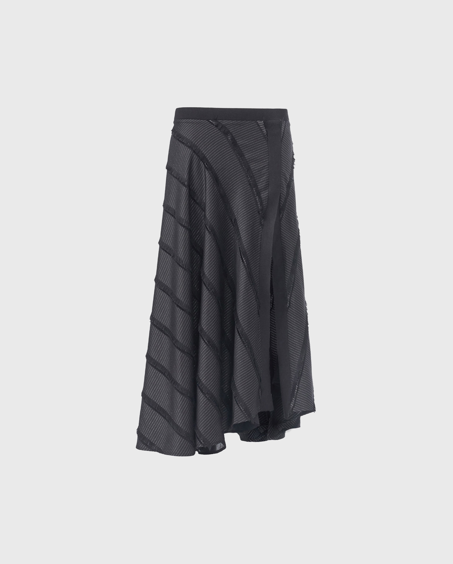 Discover the LOCUSTEL Midi Length Jacquard Skirt With Diagonal Tiered Fringe