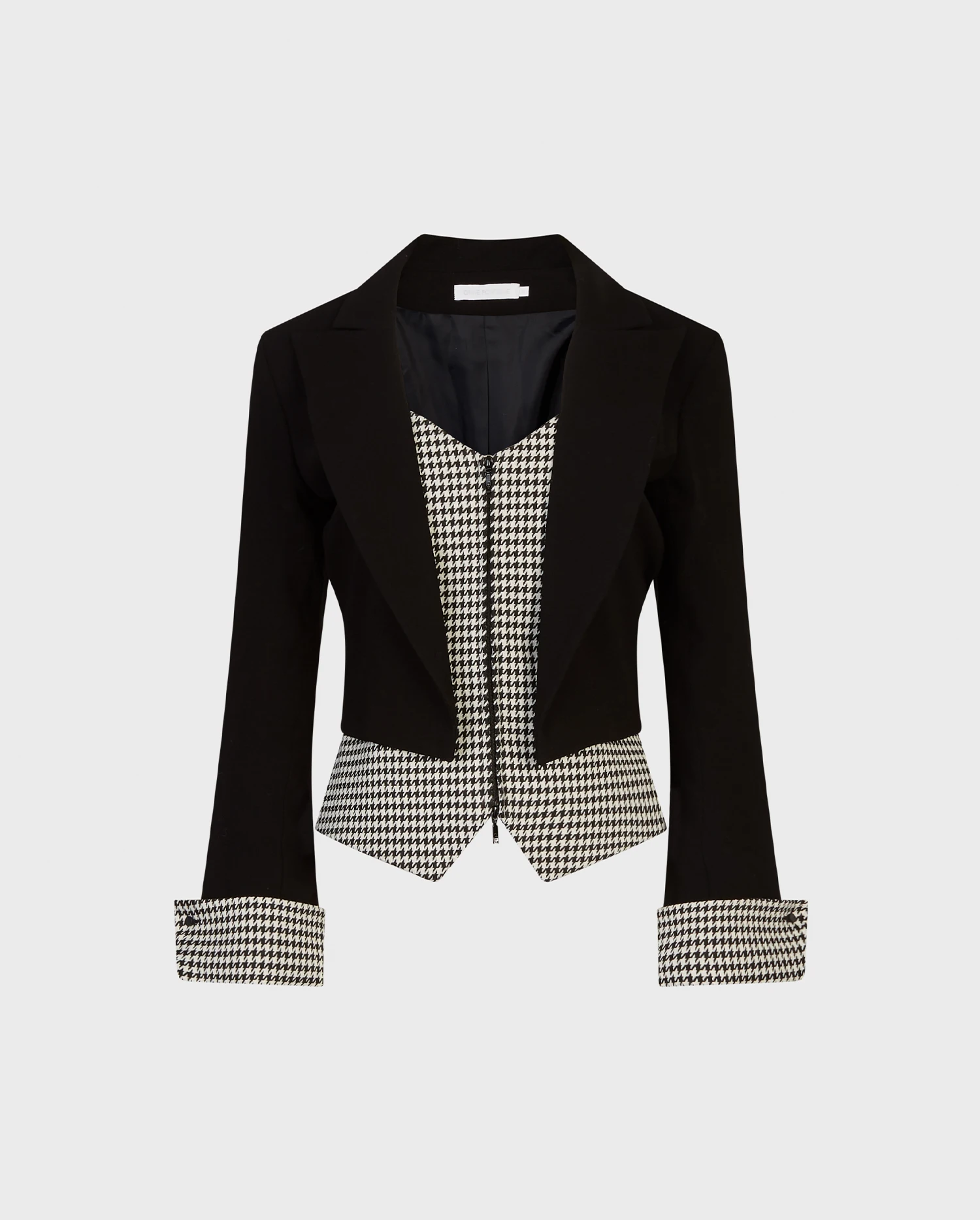 Discover the MIA Black Crepe Jacket With Attached Vest Front