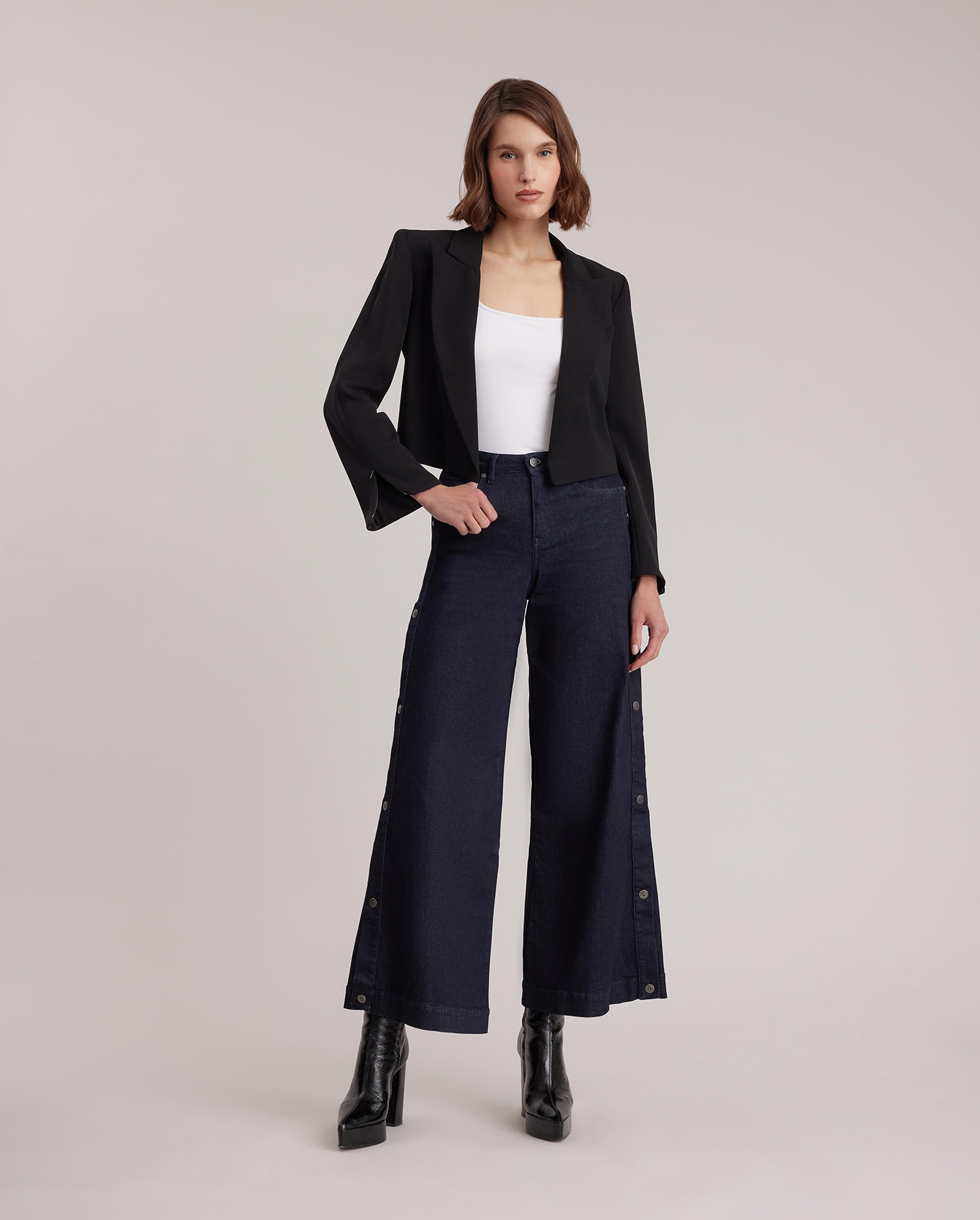 Discover the NADAR Boxy Cropped Crepe Blazer With a Notched Lapel and Structured Shoulders