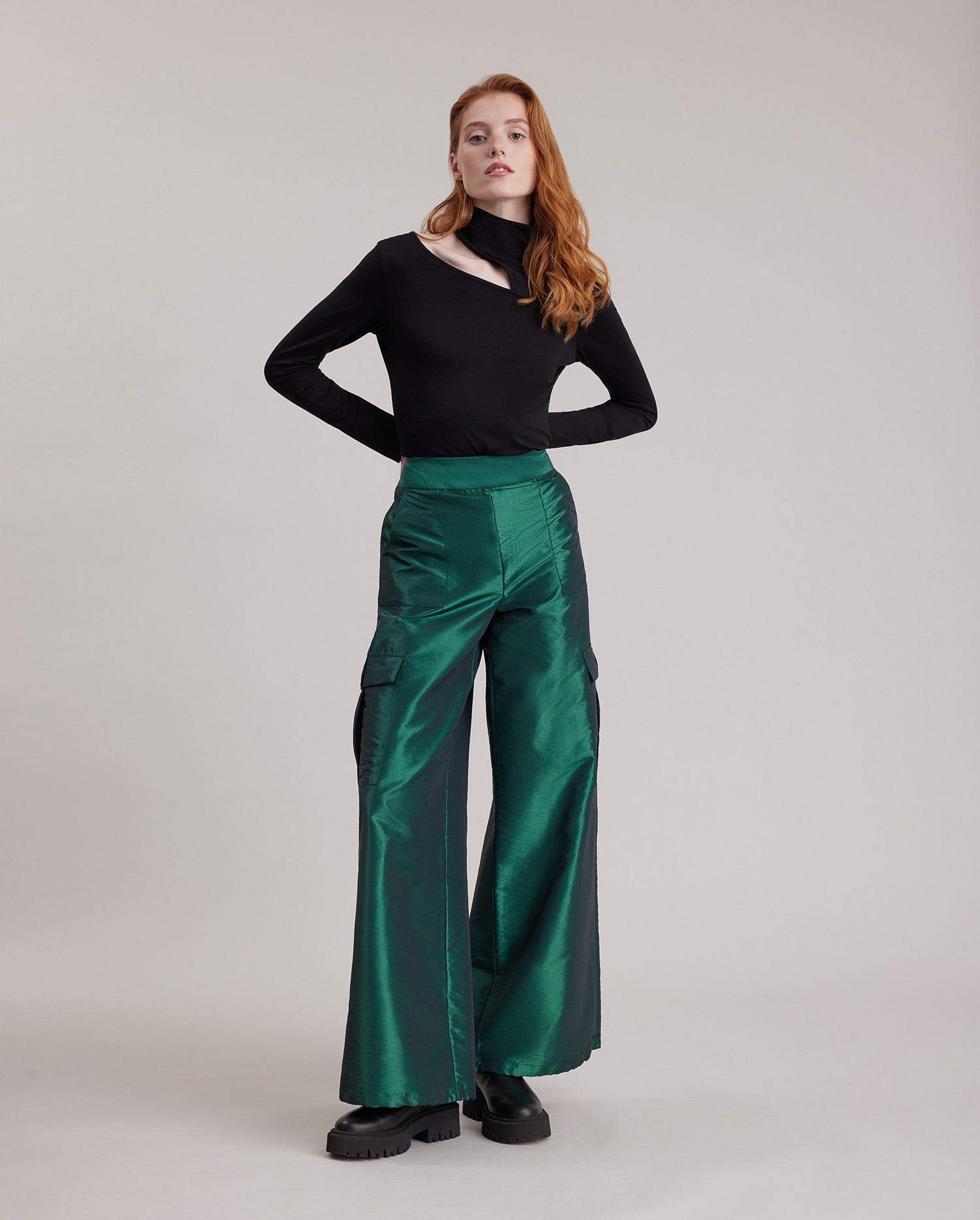 Discover the NIGHT Emerald Green Wide Leg Cargo Pants