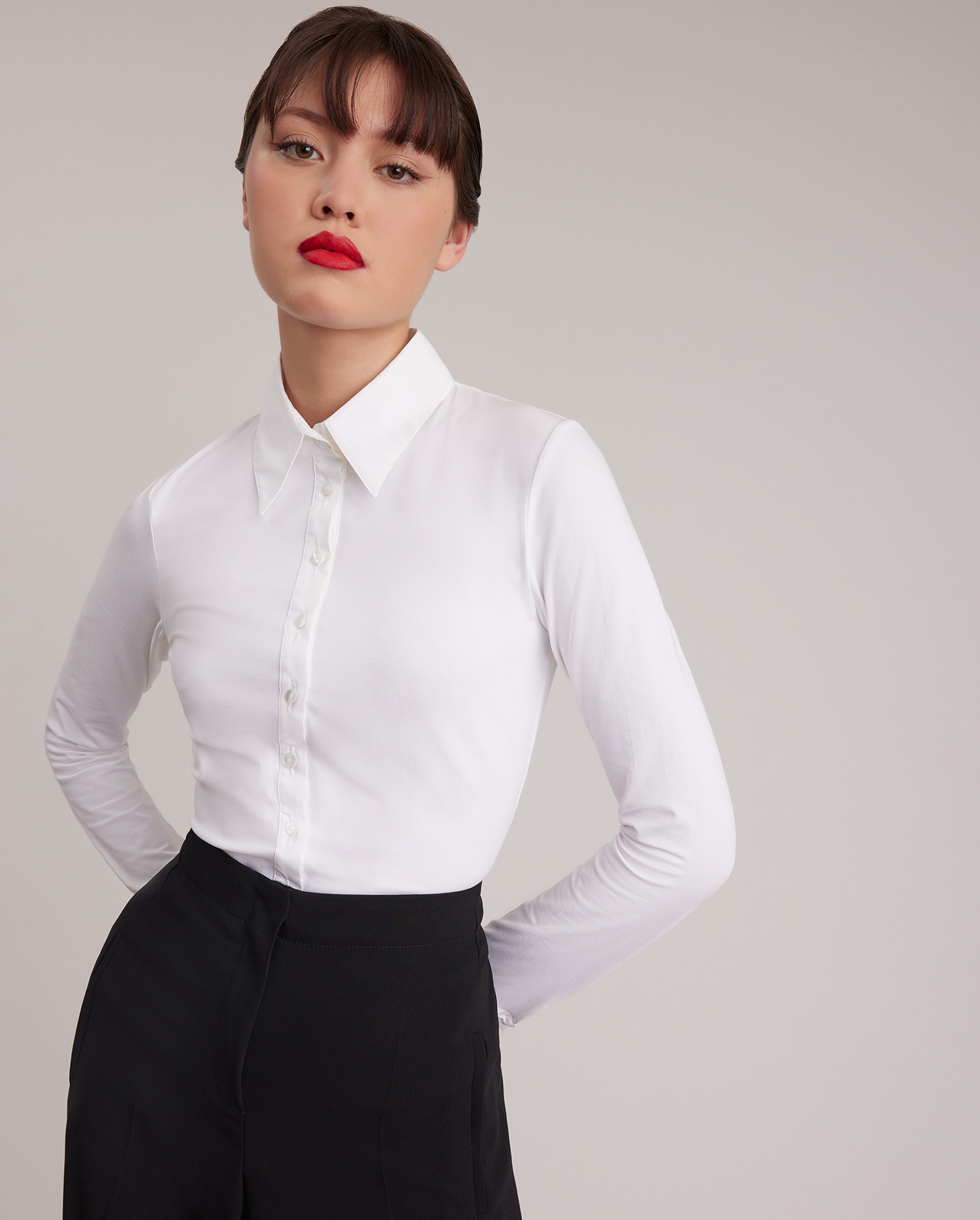 Discover the NUAGE long sleeve jersey shirt in white from ANNE FONTAINE