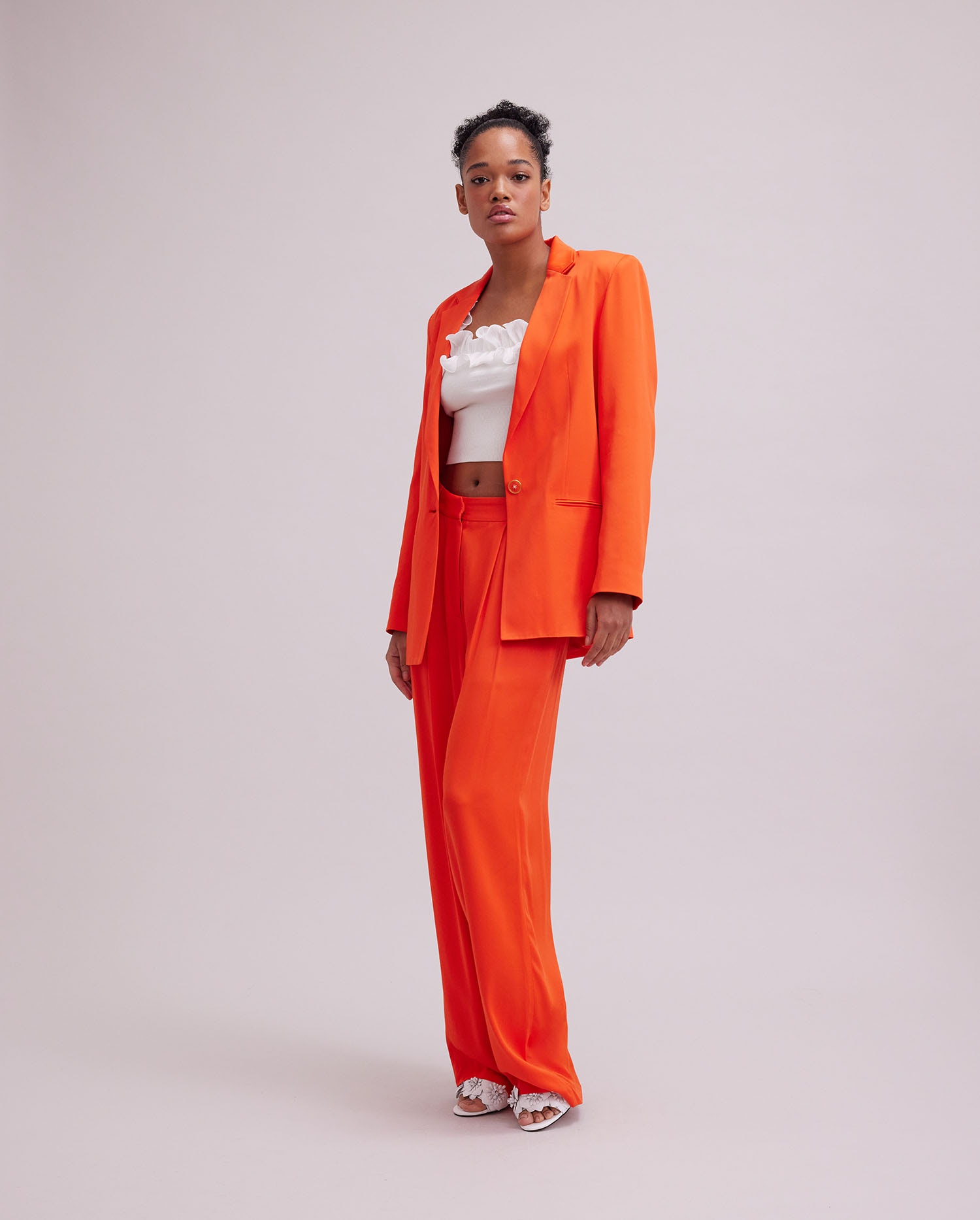 Discover The NAHI orange blazer jacket belted oversized with Long sleeves