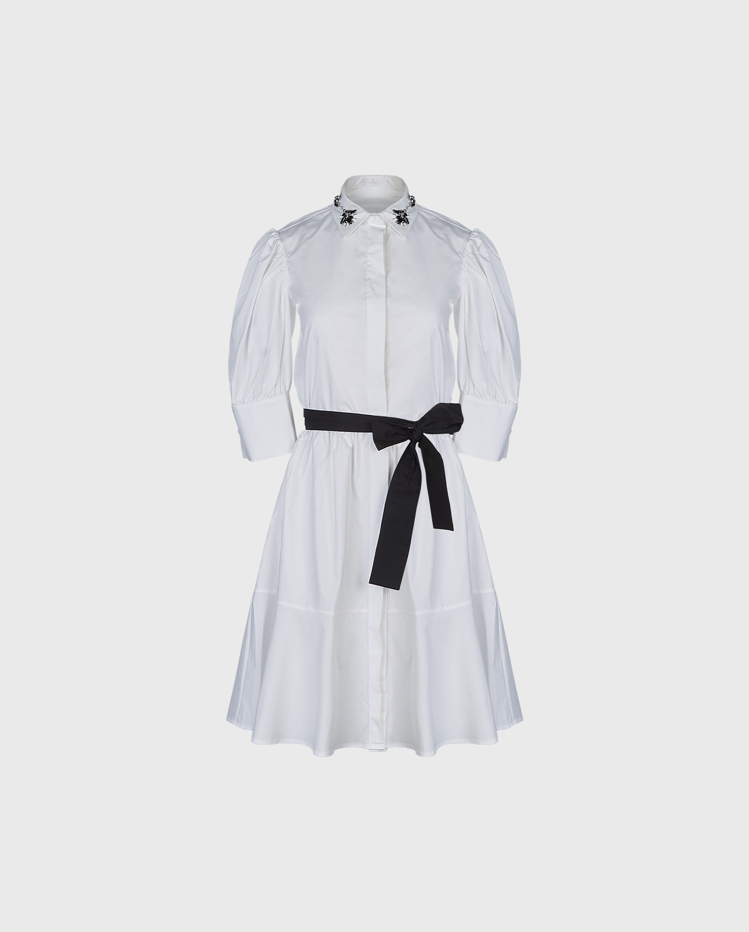 Discover the ROXANE White Cotton Poplin Shirt Dress With Elbow Length Sleeves