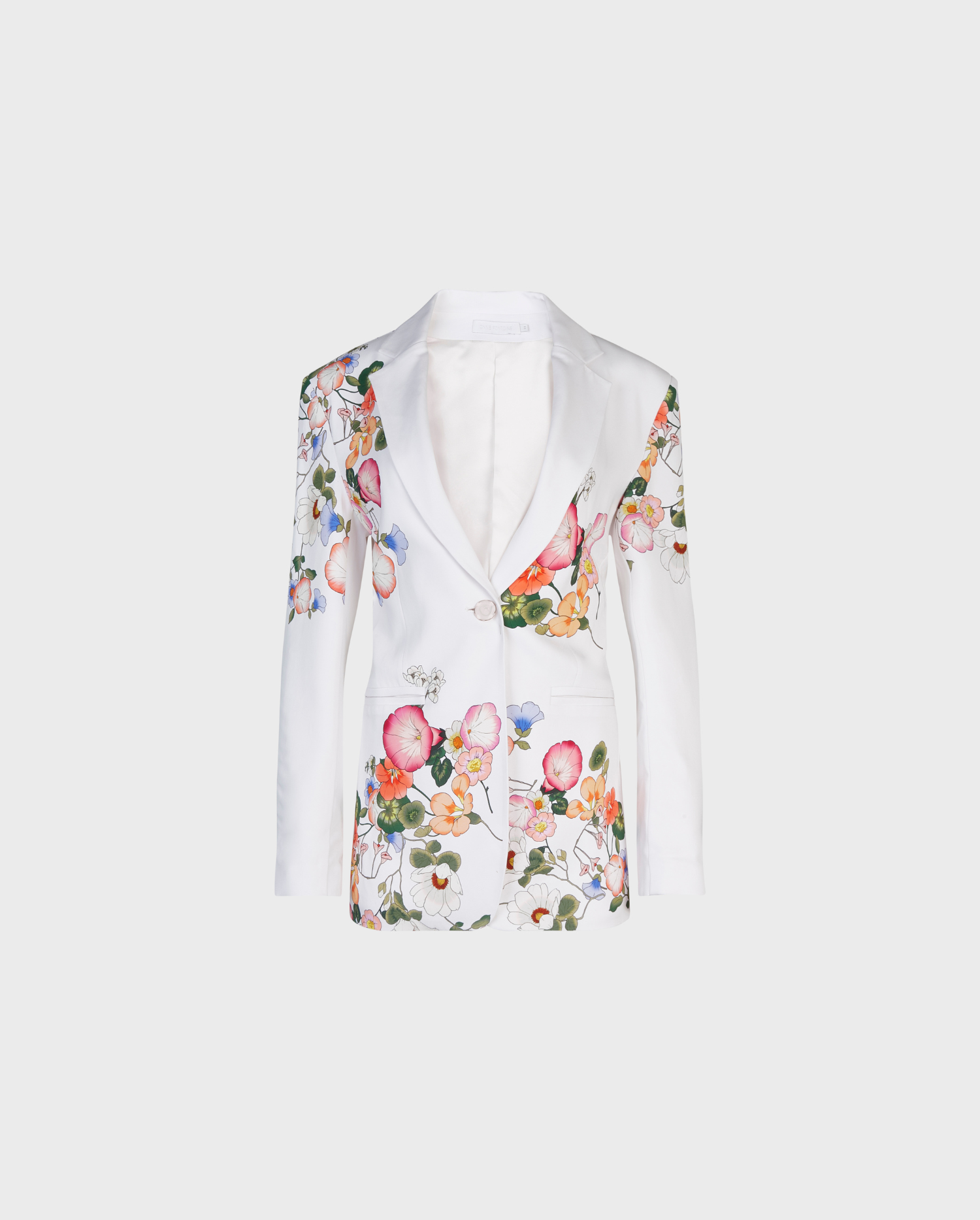 Discover the COLOR Off-White Long Length Blazer With Colorful Floral Patterns from ANNE FONTAINE