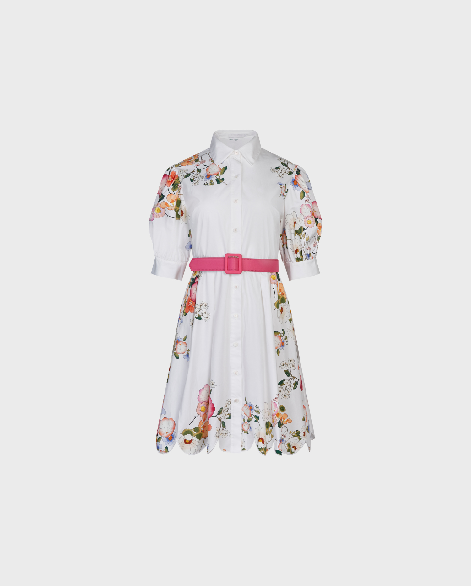 Découvrez la robe chemise blanche MIMOSA à motifs floraux colorés de ANNE FONTAINE