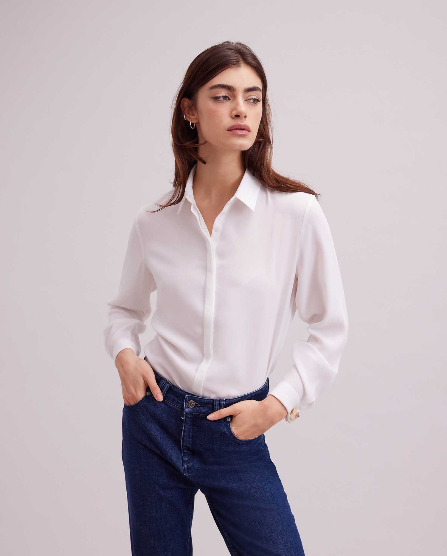 Discover the SAGANE Long sleeve crepe shirt with french cuffs from ANNE FONTAINE