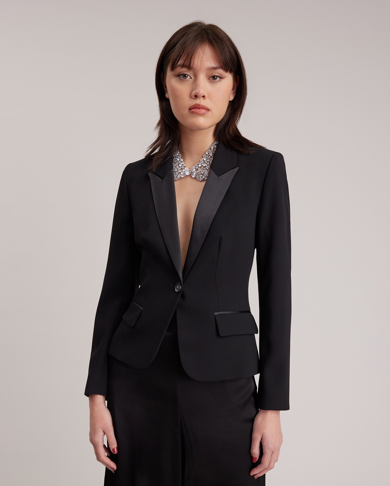 Discover The SMART Black Tailored Single Button Tuxedo Jacket from ANNE FONTAINE