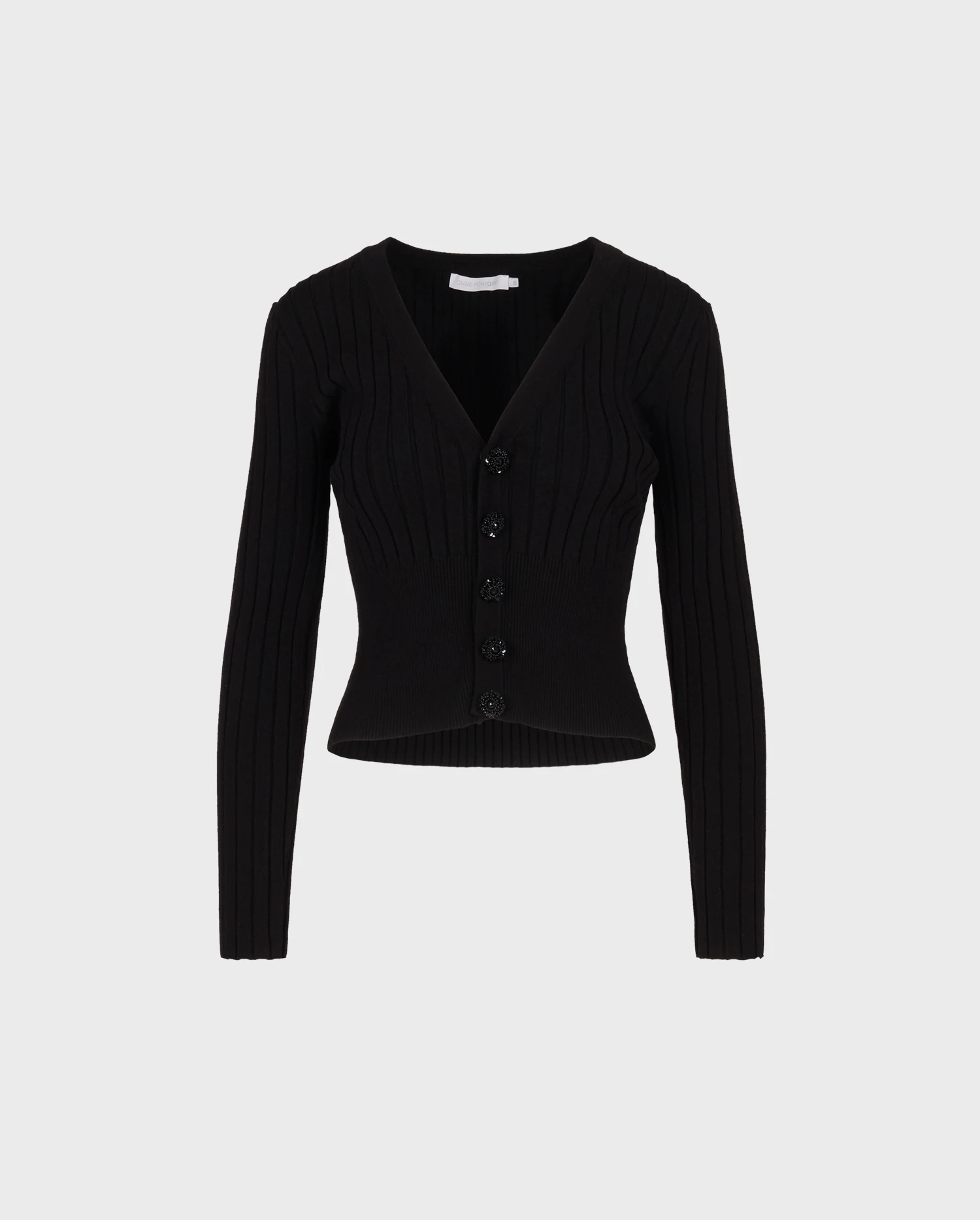 Discover the SOLFEGE Long sleeve black v-neck cardigan