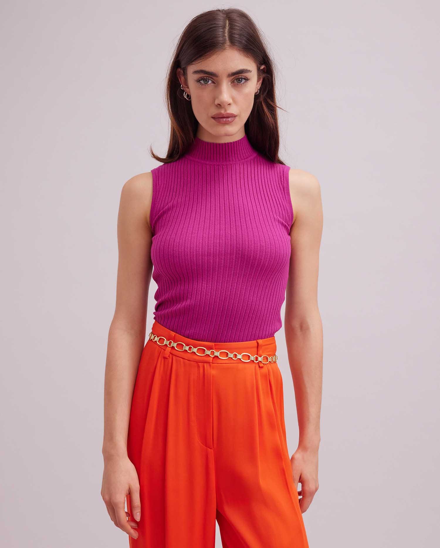 Discover the SOLO Pink Sleeveless Mockneck Turtleneck