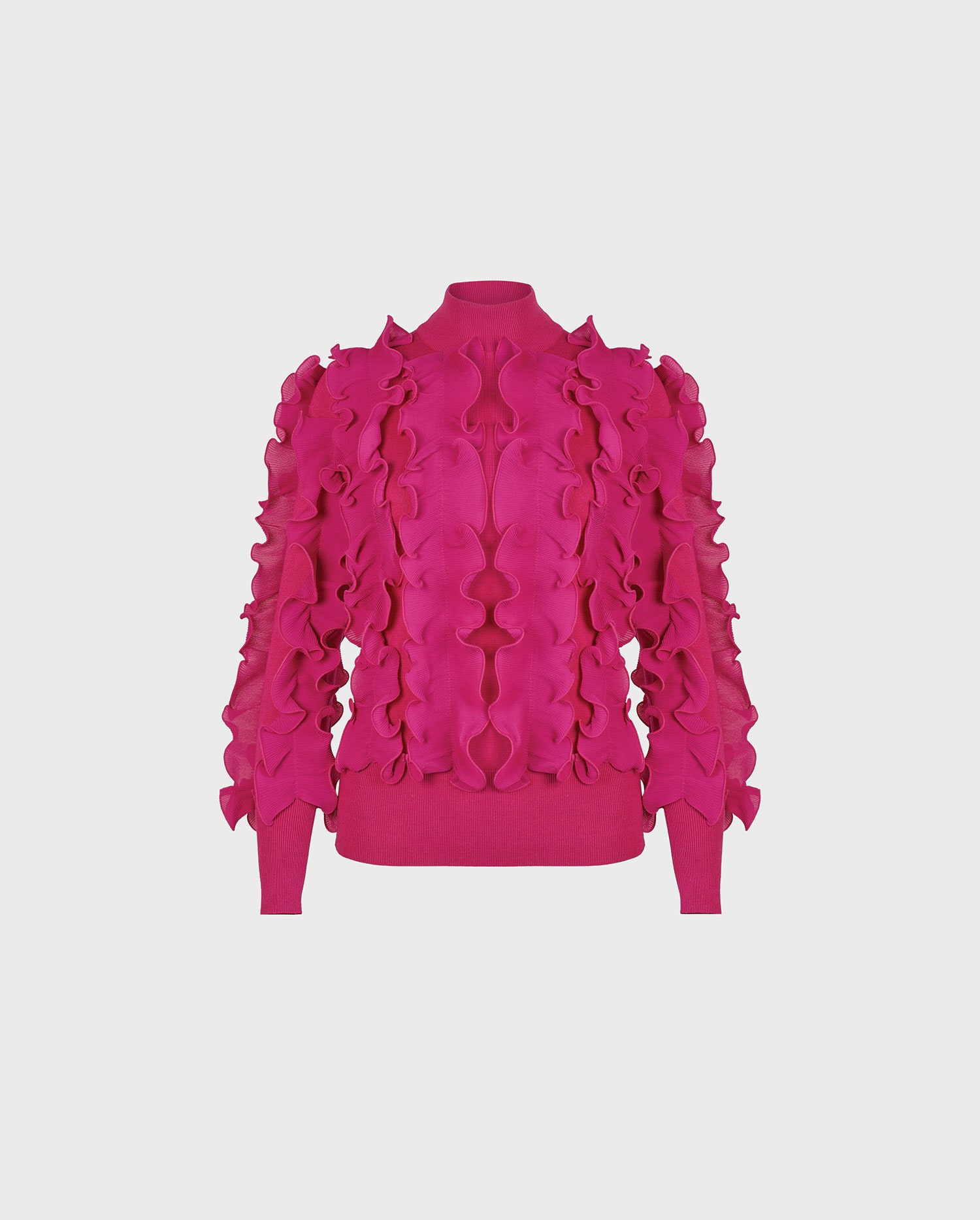Discover the SIDALINE Pink Pleated Ruffle Sweater With Mockneck