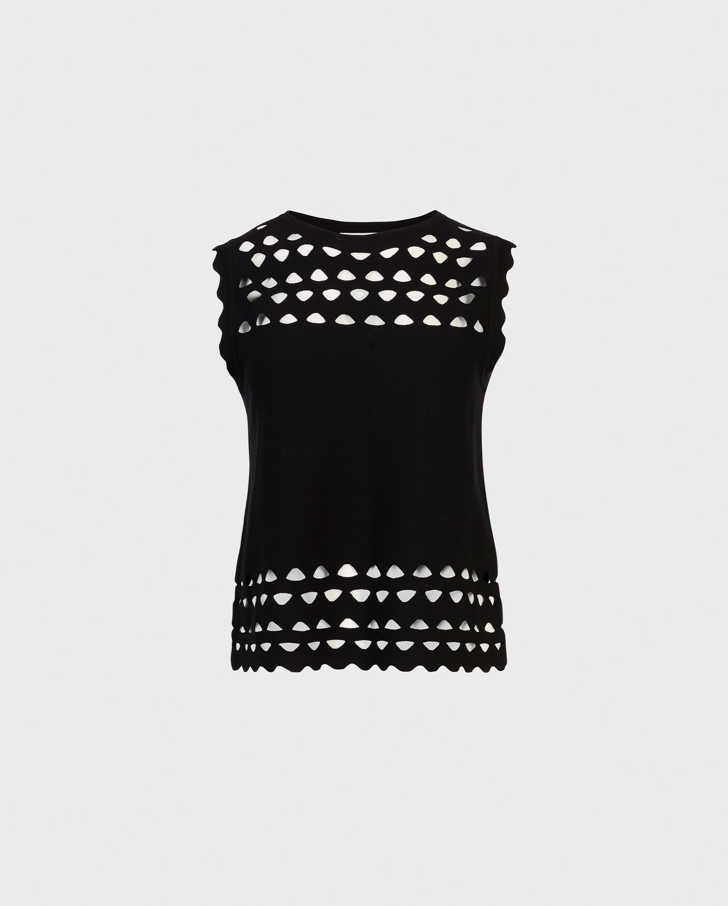 Discover the TABLEAU Black Sleeveless Knit Pullover With Cutout Detailing