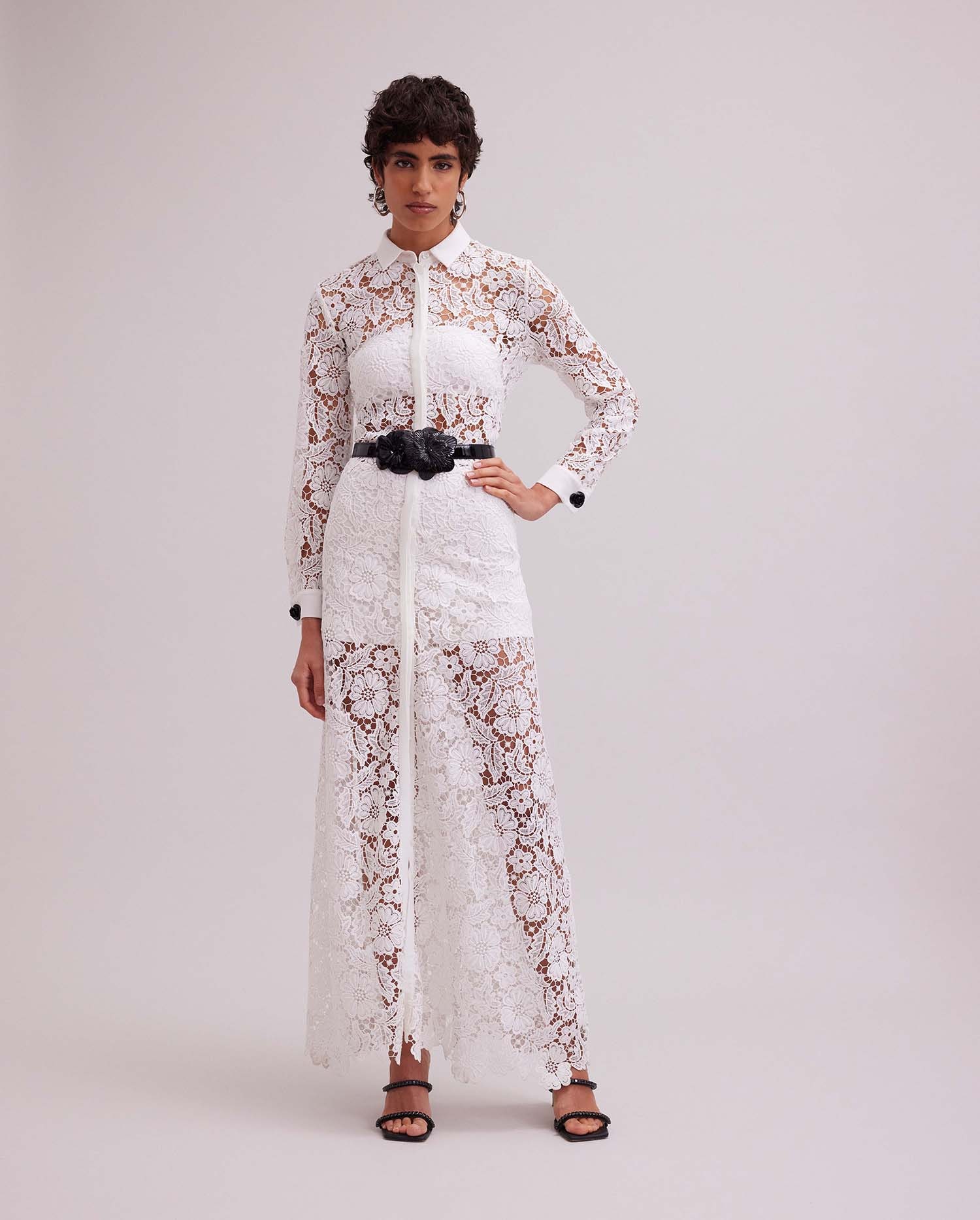 Discover The VIOLETA Semi-sheer floral lace Long dress
