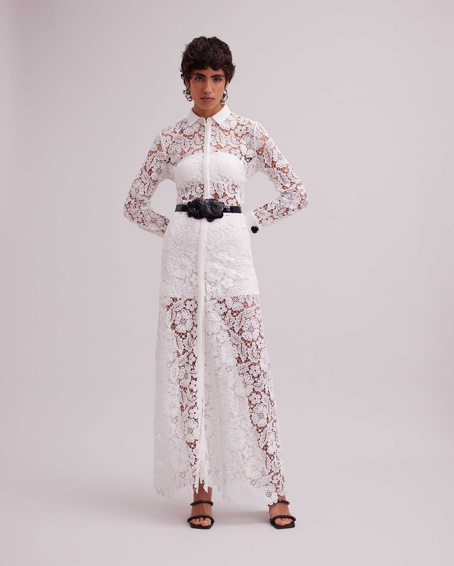 Discover The VIOLETA Semi-sheer floral lace Long dress