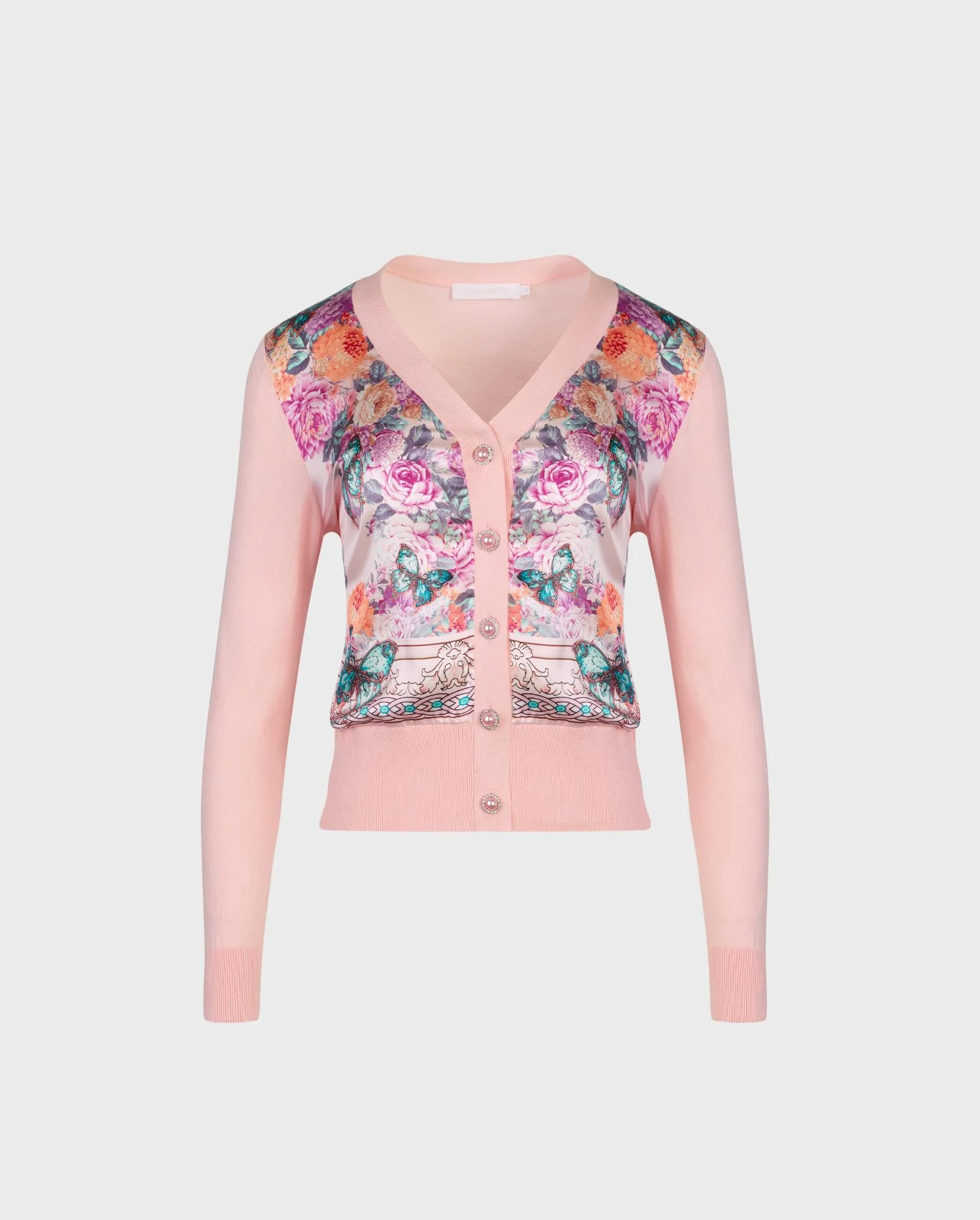 Discover the ZILIA Pink Long Sleeve Cardigan With Floral Butterfly Printed Design
