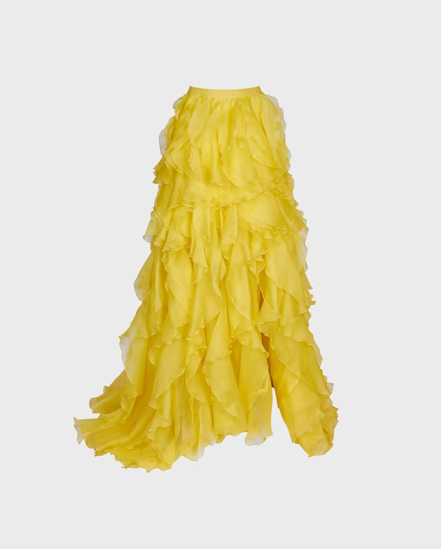 Discover the ADORATION Yellow Silk Organza Ruffle Layered Maxi Skirt With High Slit from ANNE FONTAINE