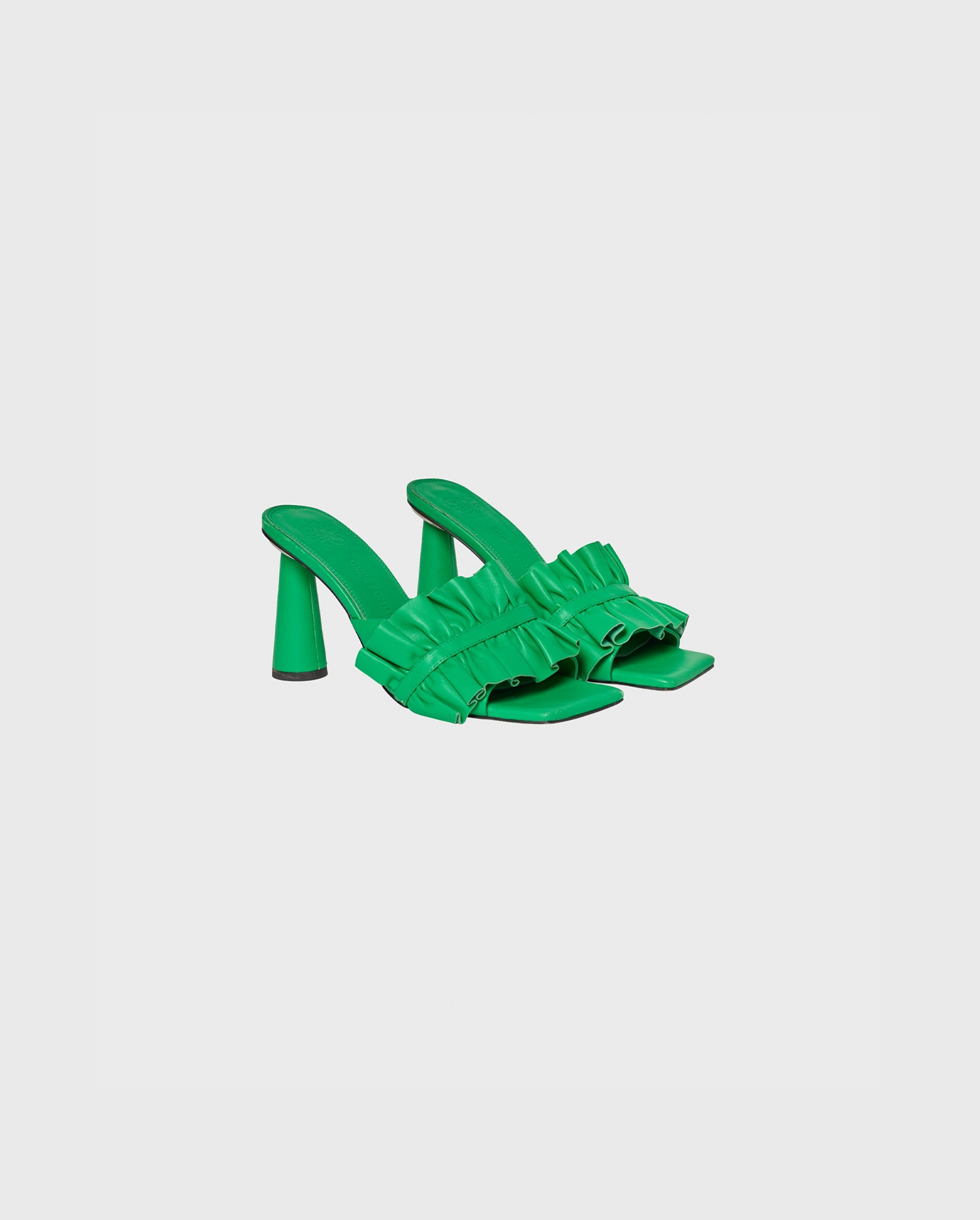 Discover the AMOROSA Green Leather Slides With Ruffle Detail from ANNE FONTAINE