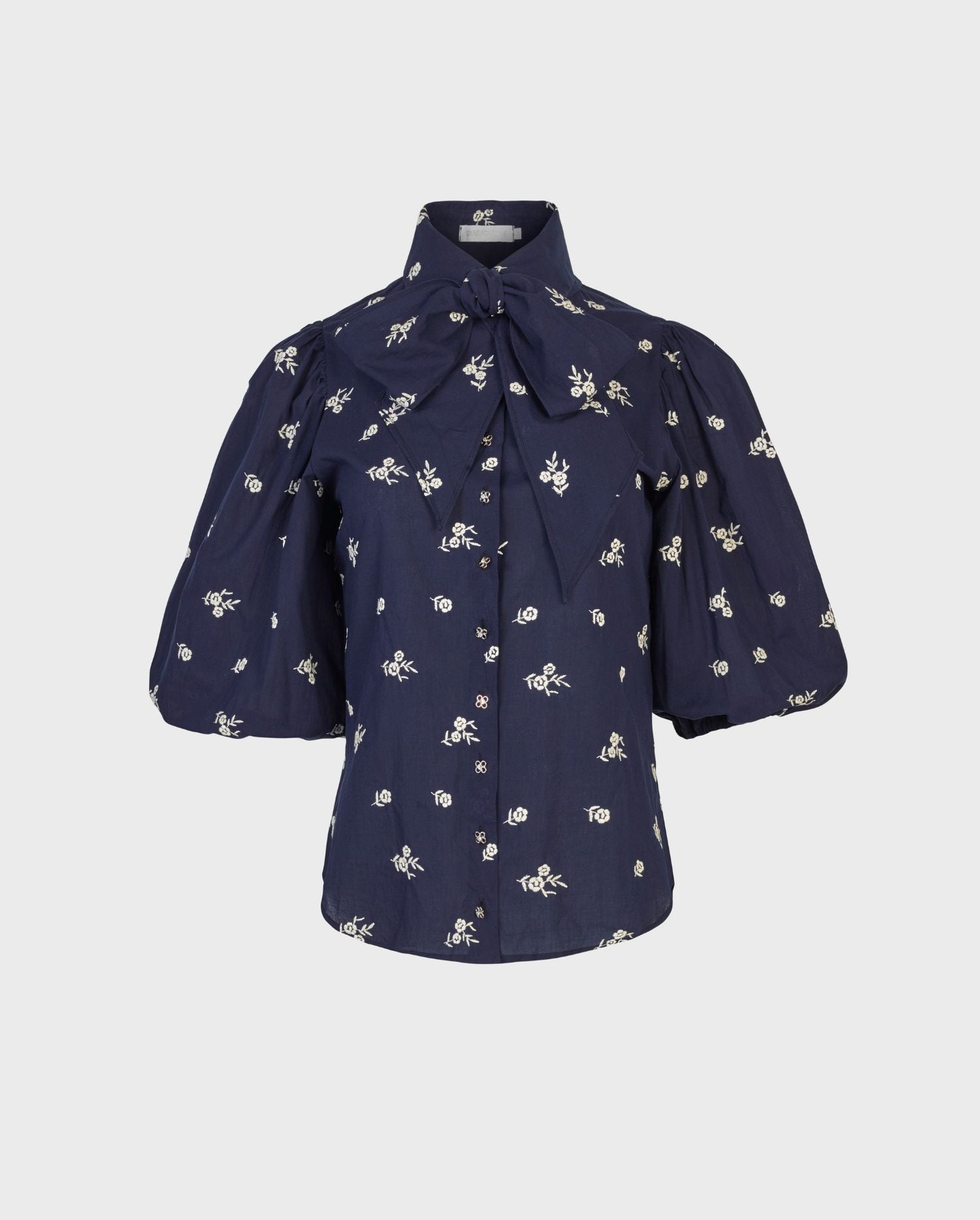 Discover the ARGILE Navy Elbow-Length Sleeve Shirt With Allover White Floral Embroidery from ANNE FONTAINE