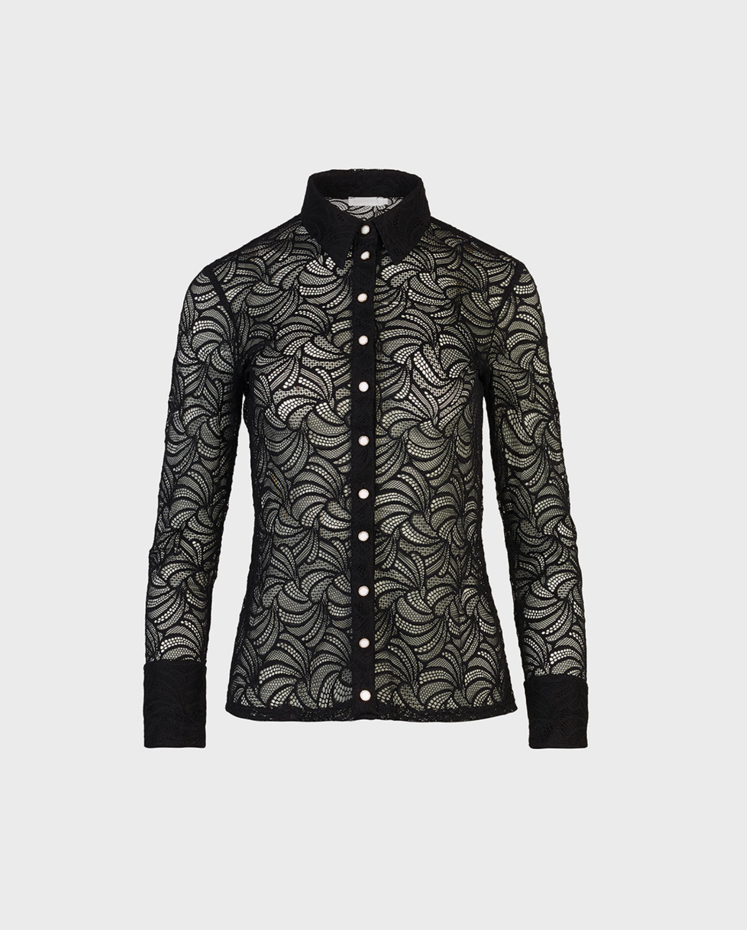 Discover the ATELIER black long sleeve lace button down shirt from ANNE FONTAINE