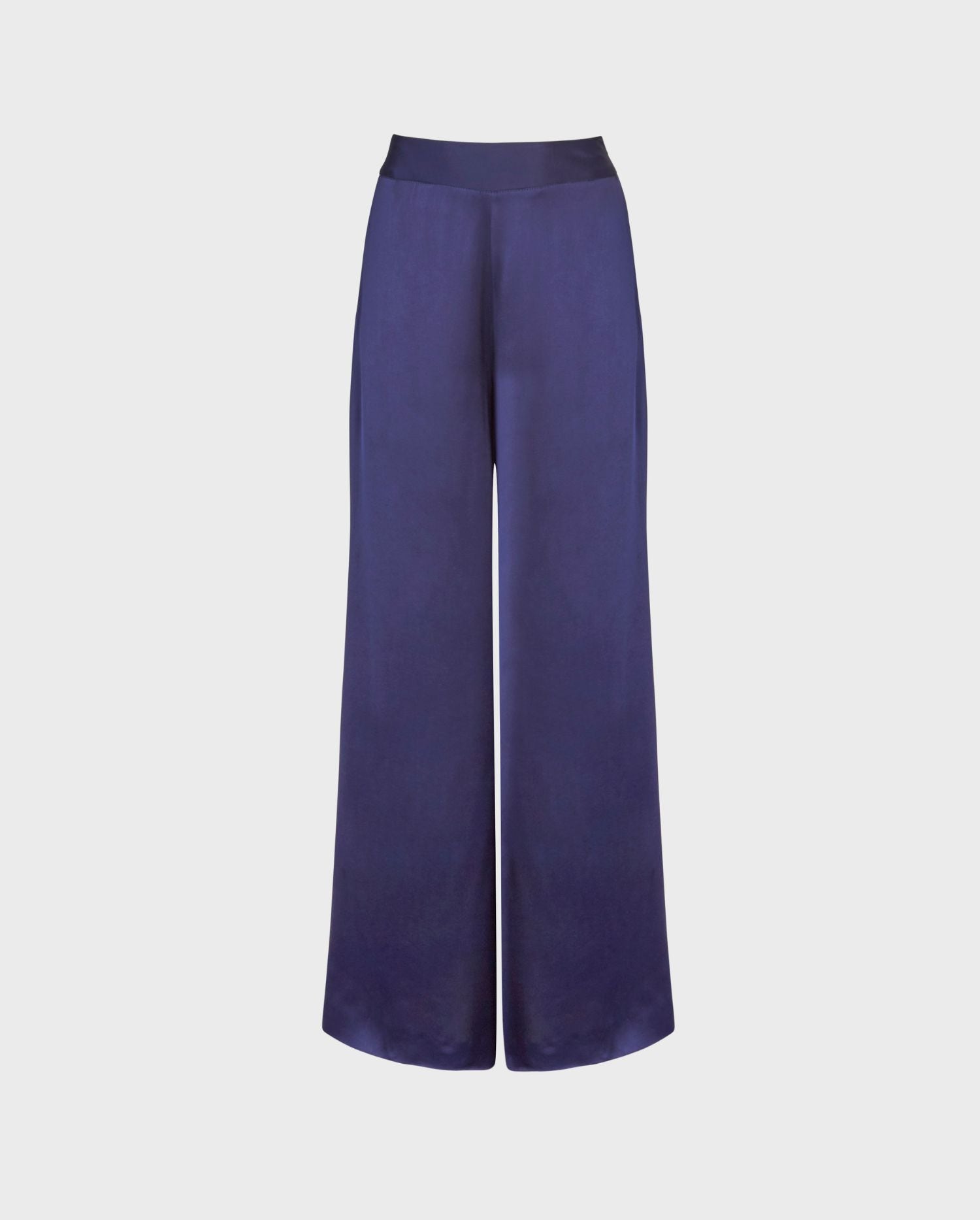 Discovers the AUBEPINE wide legged navy silk pants from designer ANNE FONTAINE