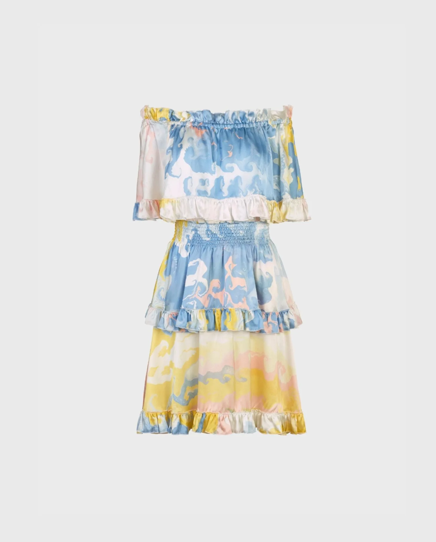 Discover the CERAMIC Blue Watercolor Print Silk Dress With Ruffle Tier Details from ANNE FONTAINE