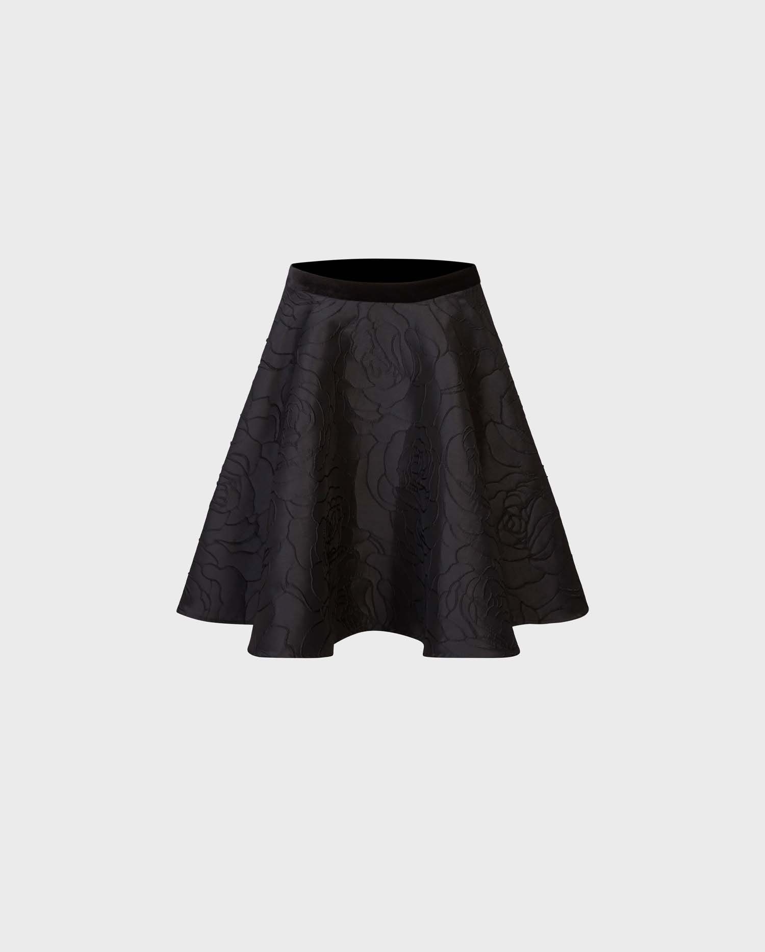 Discover the COMEDIE Jacquard Circle Skirt With Black Embroidery Rose Pattern