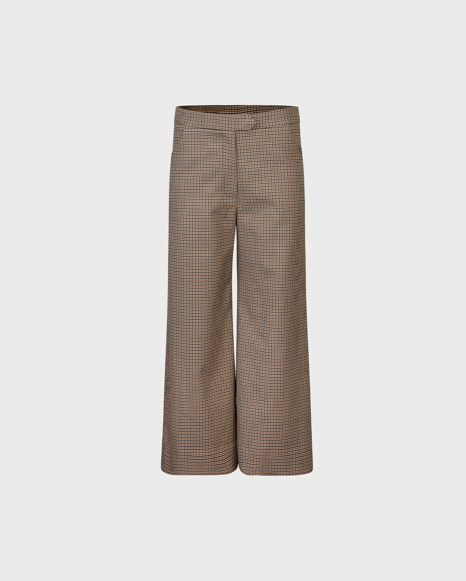 Discover the ECRIVAIN Brown Houndstooth Cropped Wide-Leg Pant