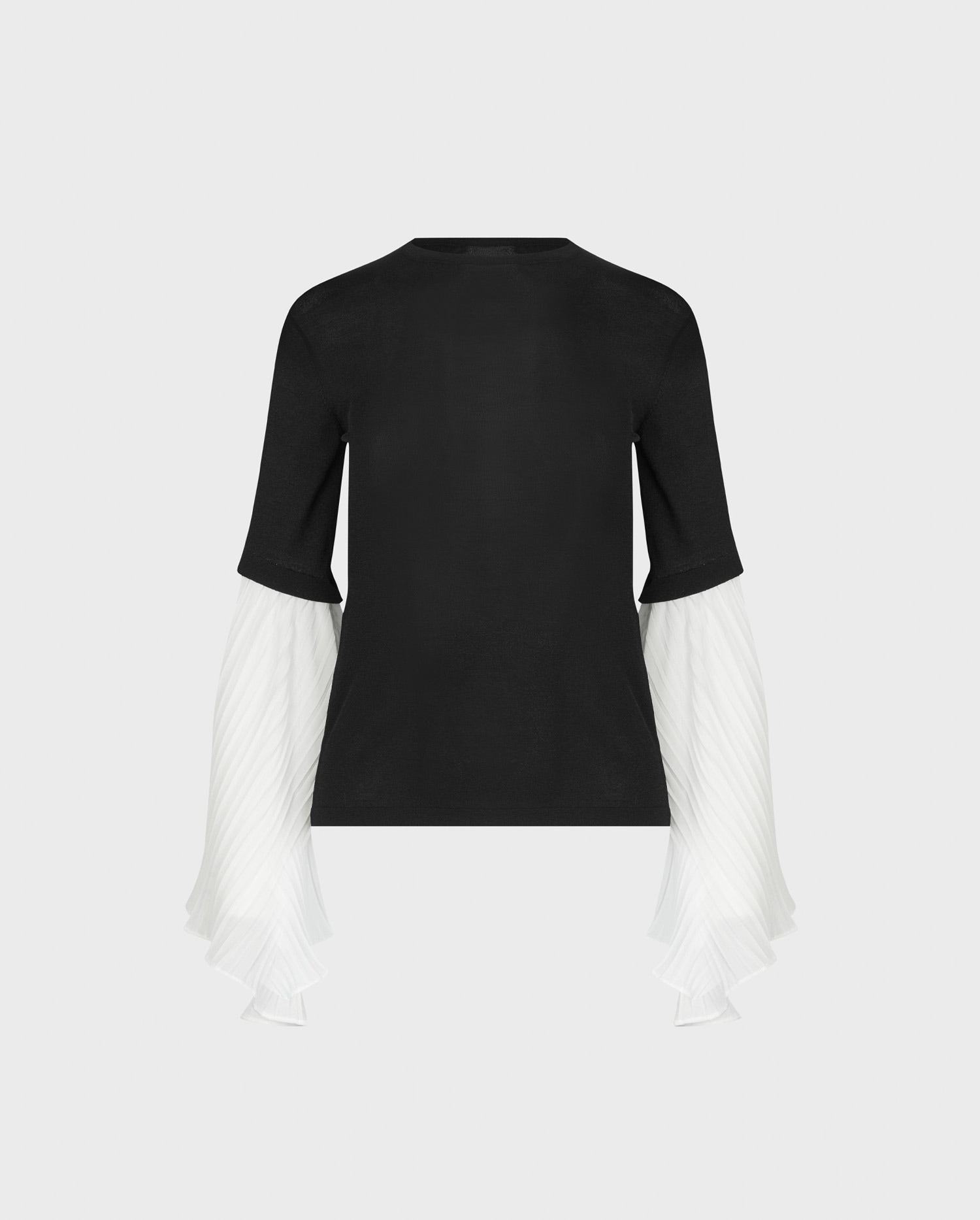 Discover the FADETTE Black semi-sheer knit with pleated white wing sleeves from ANNE FONTAINE