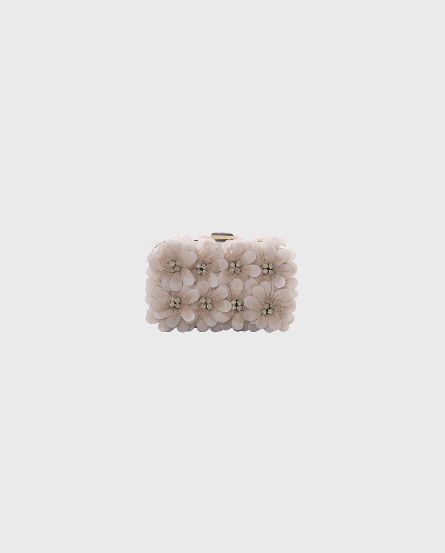 Discover the FAUVE Blush pink textured floral box clutch with chain strap