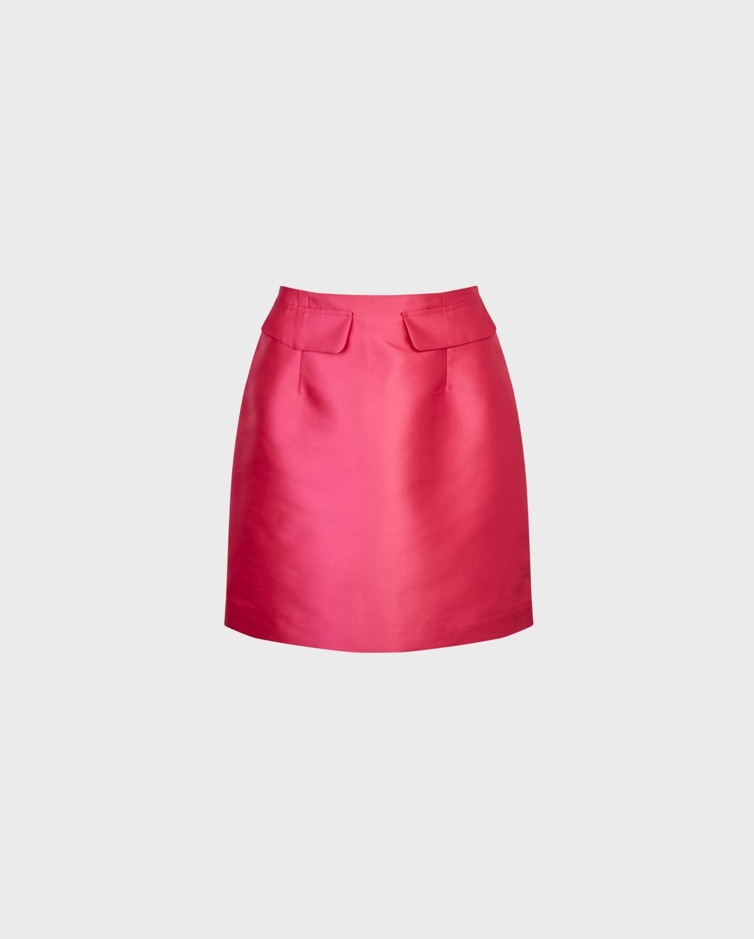 Discover the FRANCOISE Fuchsia Satin Mini Skirt With Flap Pockets