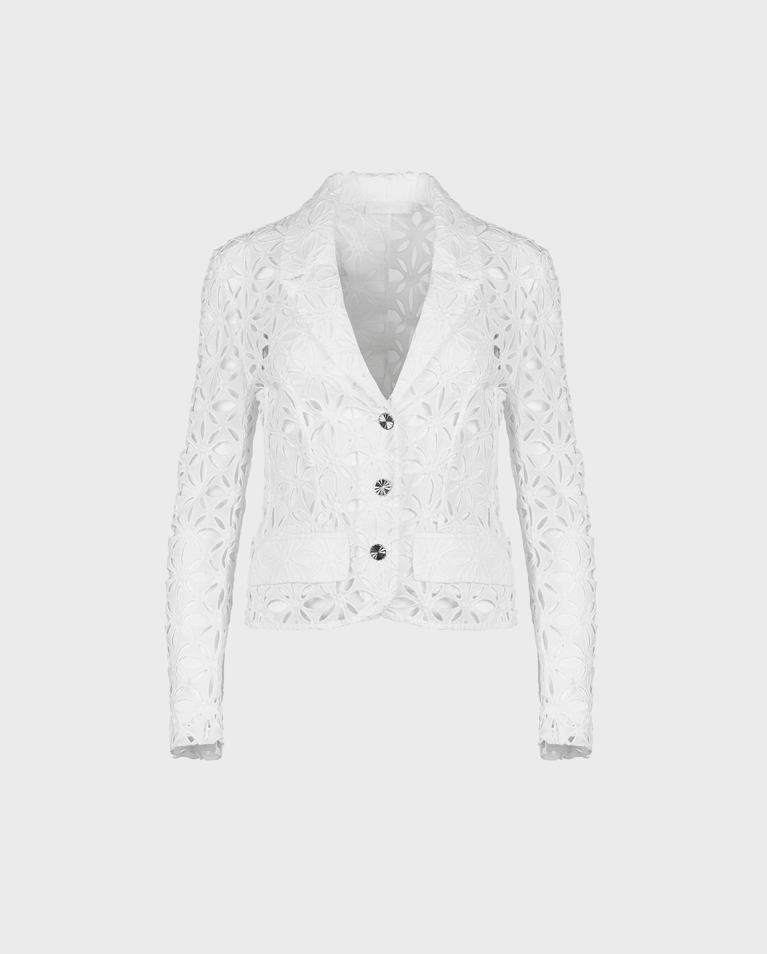 Discover the GORDES White Long Sleeve Unlined Eyelet Blazer With Decorative Buttons from ANNE FONTAINE