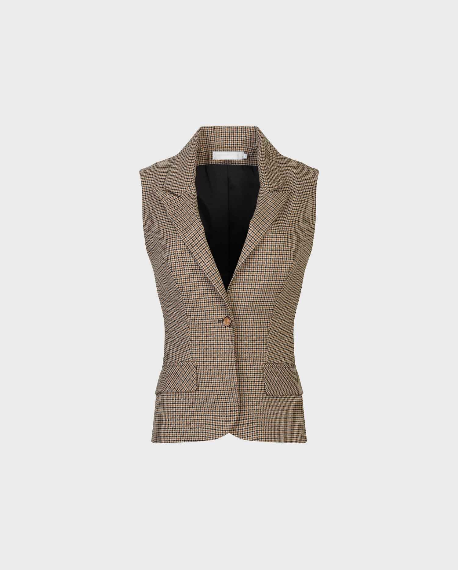 Discover the GRIMOIRE Brown Check-Pattern Tailored Vest 