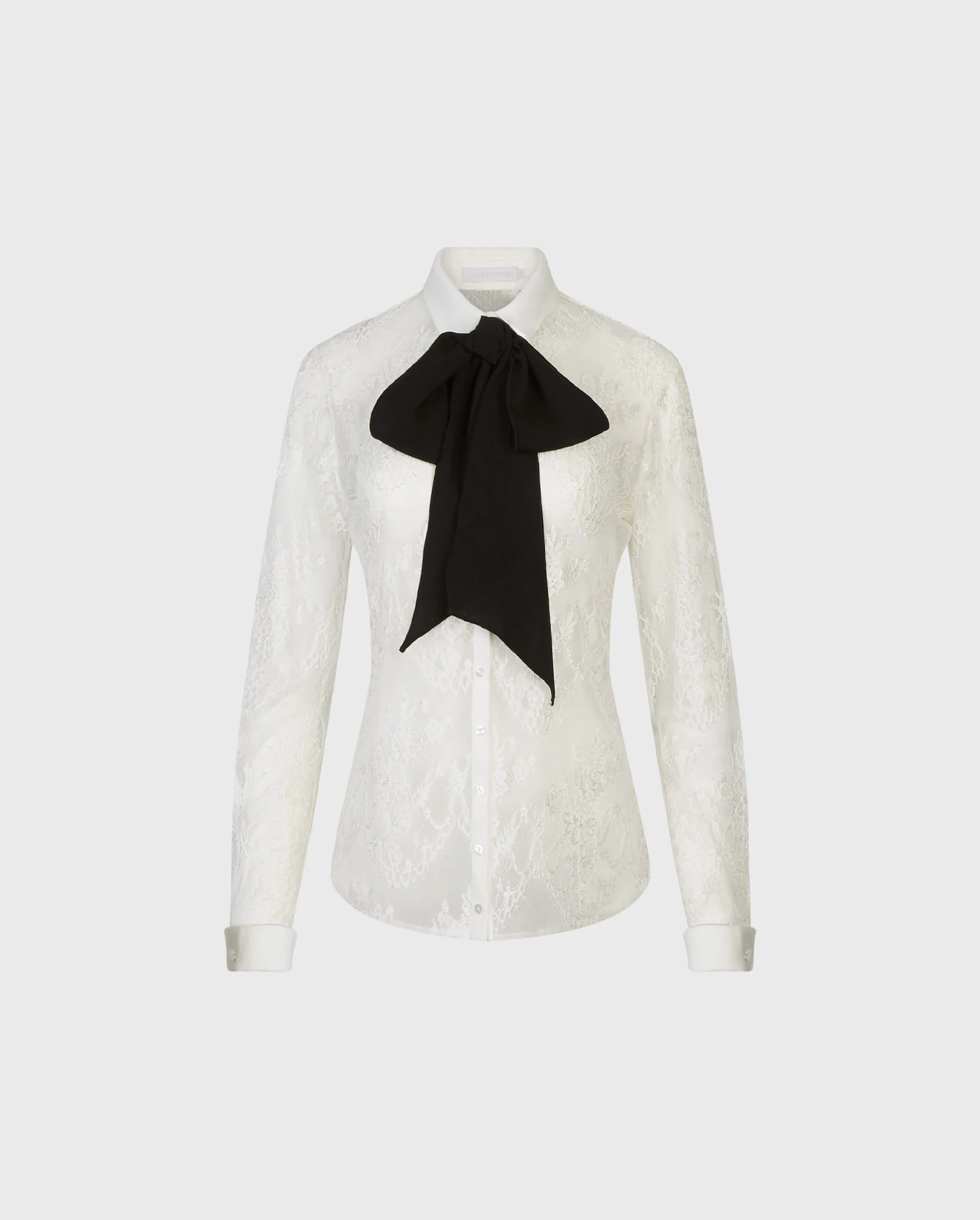 Discover the LEONE white lace shirt with black bow tie from deiigner ANNE FONTAINE