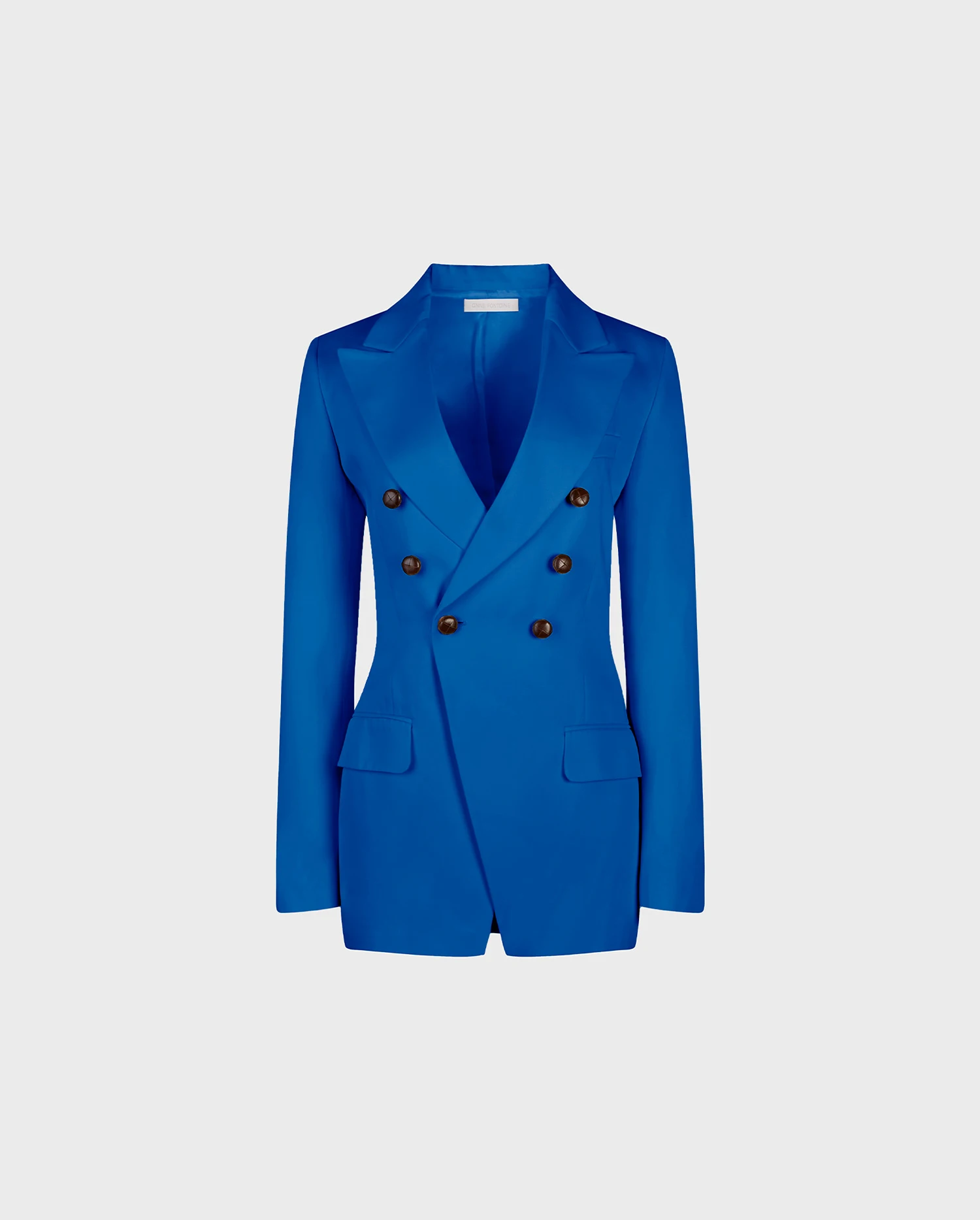 Discover the LONORA Blue Fitted Double-Breasted Blazer Type Suit Jacket