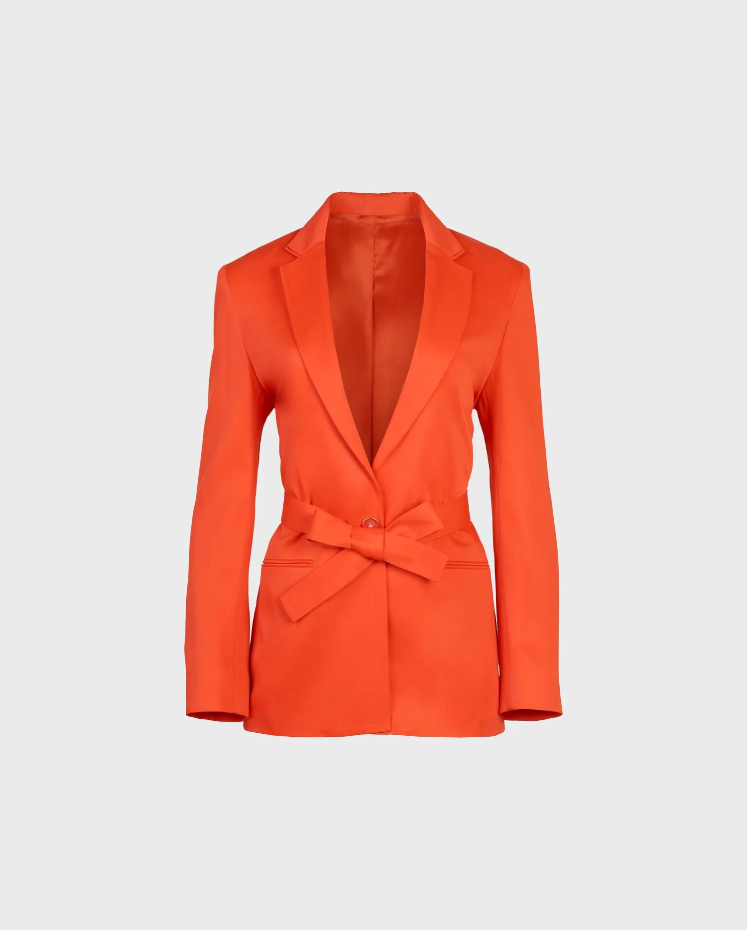 Discover the NAHI Orange Long Sleeve Oversized Blazer With Belt Tie