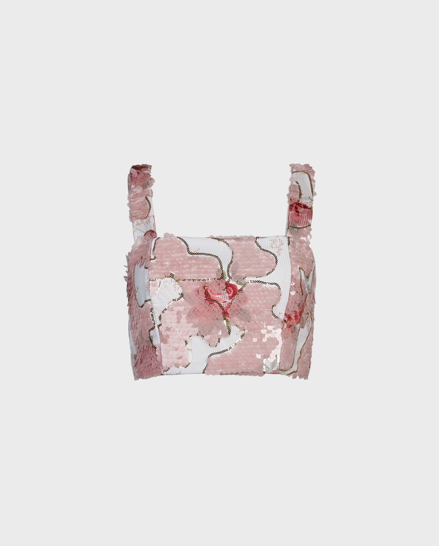 Discover the NICE Pink and White Embroidered Sequin Rose Pattern Crop Top from ANNE FONTAINE