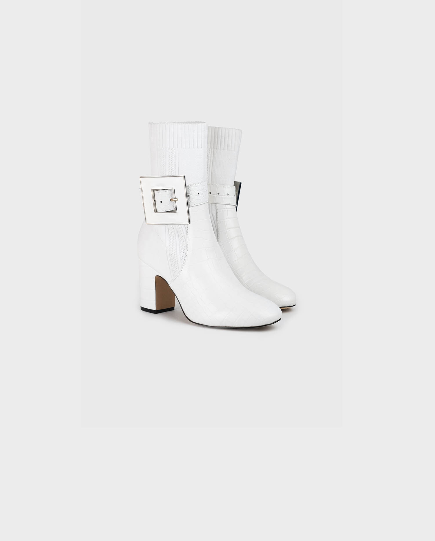 Discover the NOEMIE White Sock Boots With Removable Buckle and Croc-Embossed Details from ANNE FONTAINE