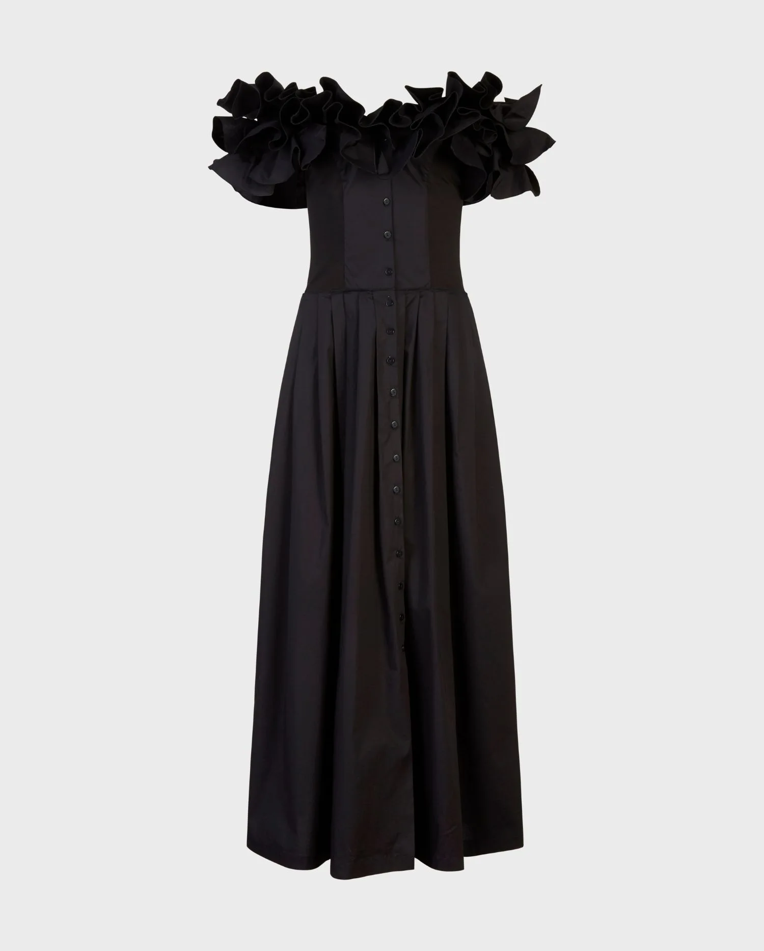 Discover the OIHANA long black dress with ruffle details from ANNE FONTAINE