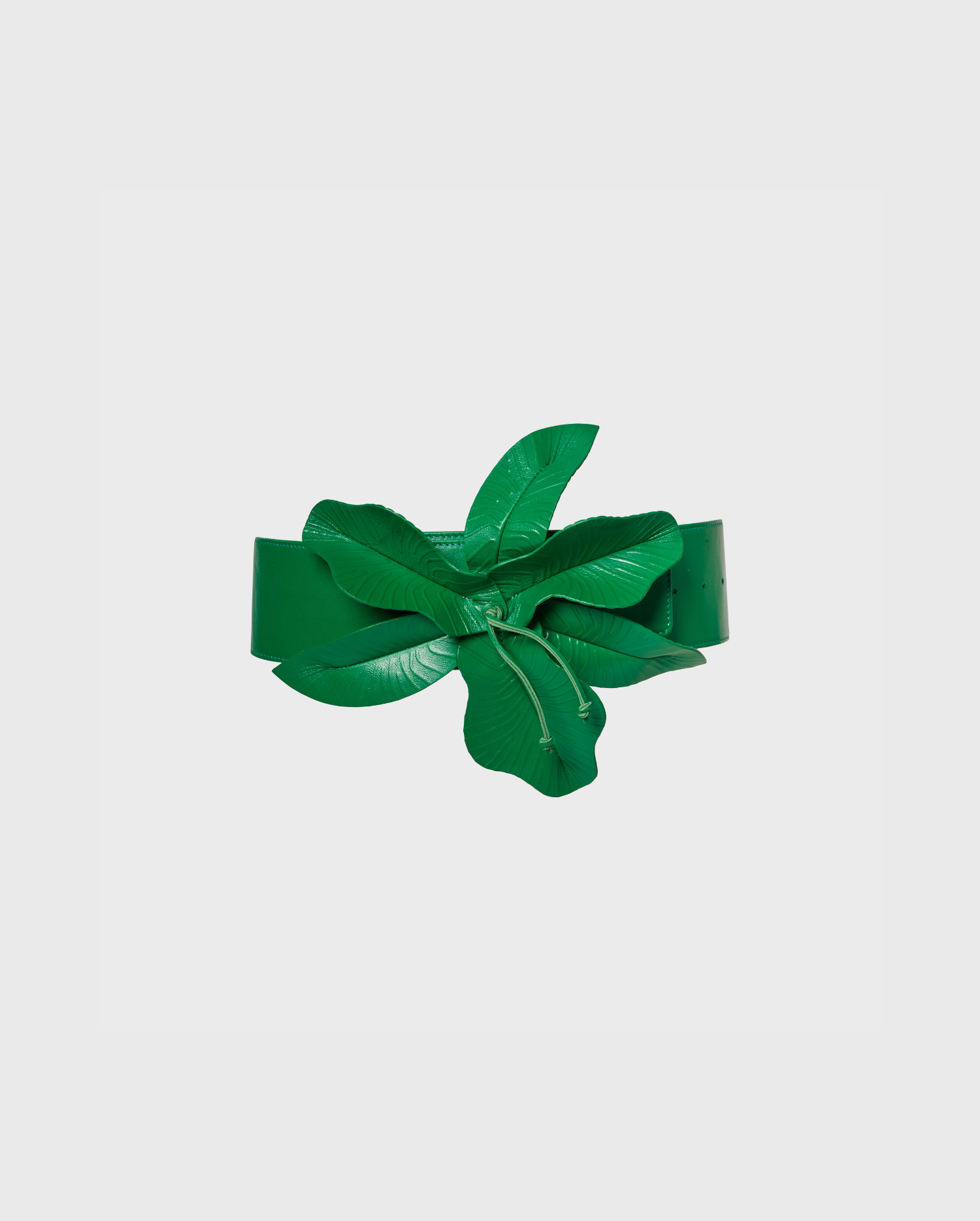 Discover the Green Wide Leather Belt With Oversized Floral Motif